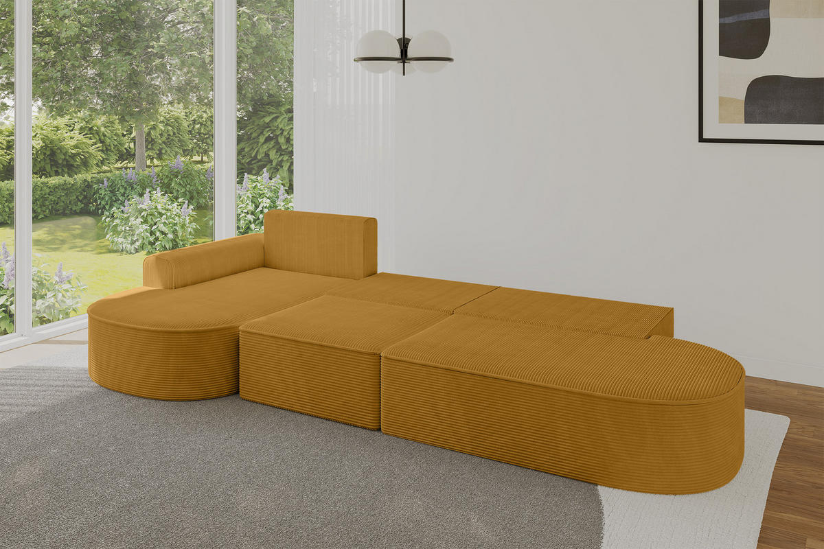 ECKSOFA mit Schlaffunktion Ottomane Links MARI L2-S 368X167X85 Senfgelb Cord - Goldfarben/Schwarz, Holzwerkstoff/Kunststoff (368/167cm) - ALTDECOR