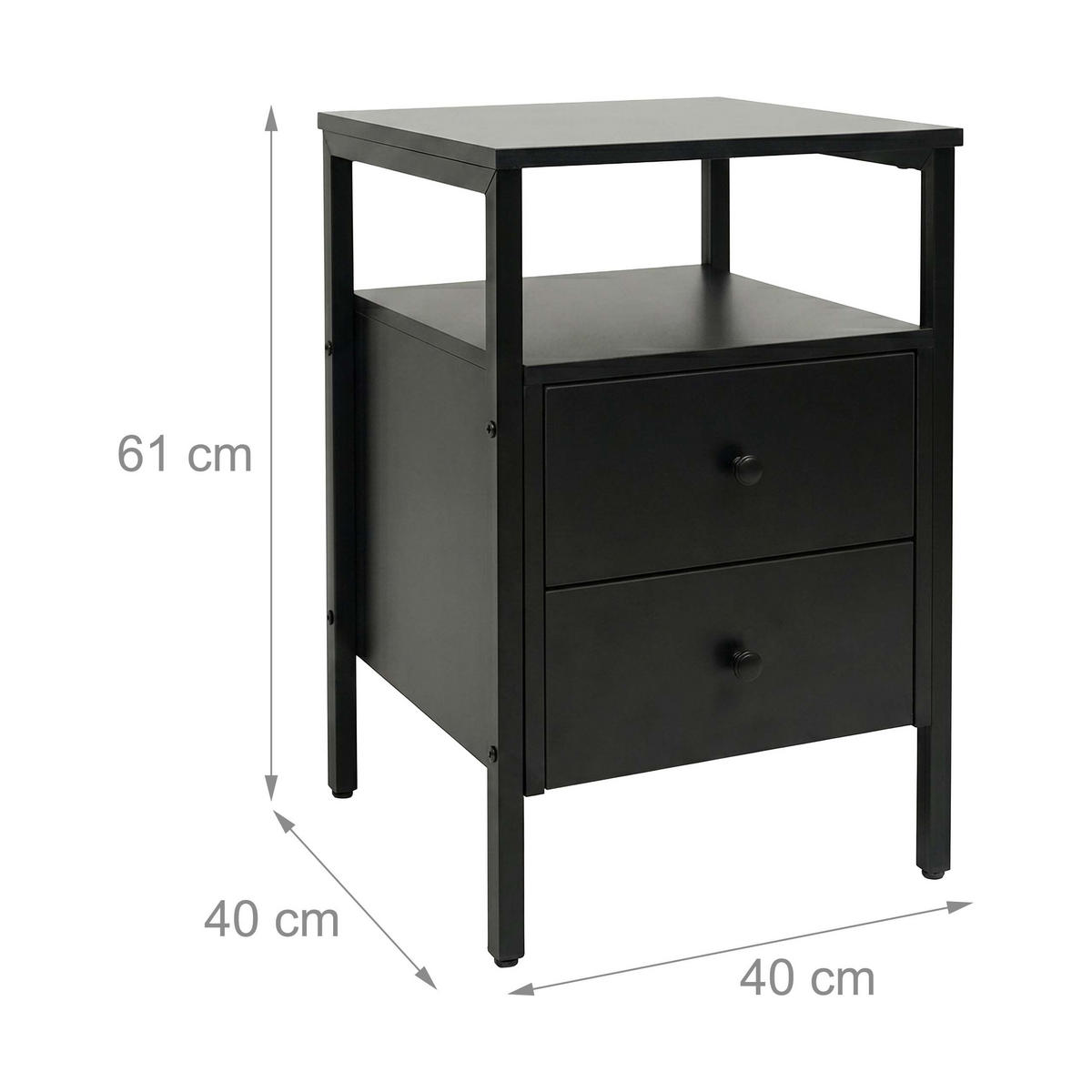 NACHTTISCH - Schwarz, Holzwerkstoff/Metall (40/61/40cm) - Relaxdays