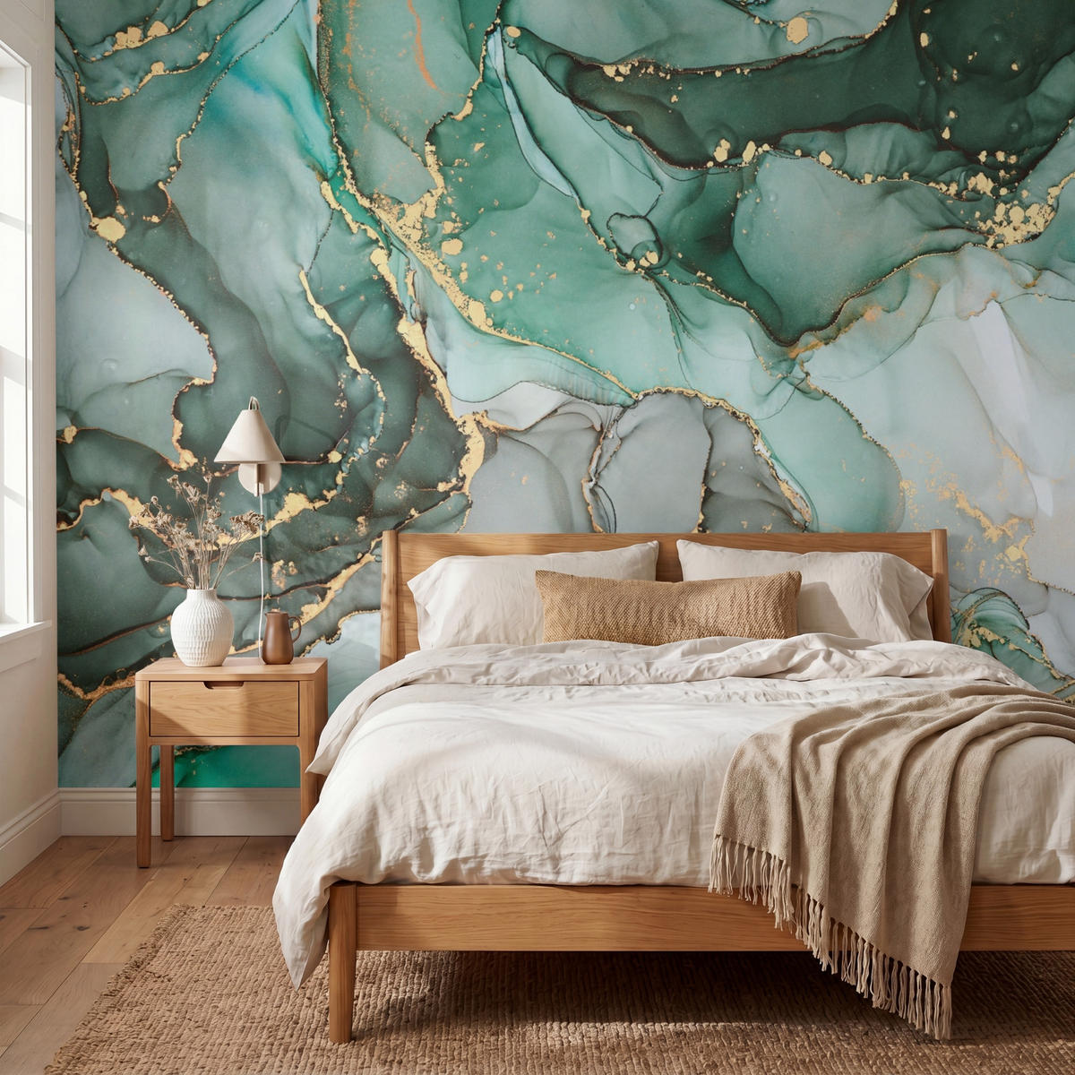 TAPETE - Gold - Marmor - Grün - Luxus - Marmoroptik - Grau - 300x240 cm - Grün, Papier (300/240cm) - OnlyWow