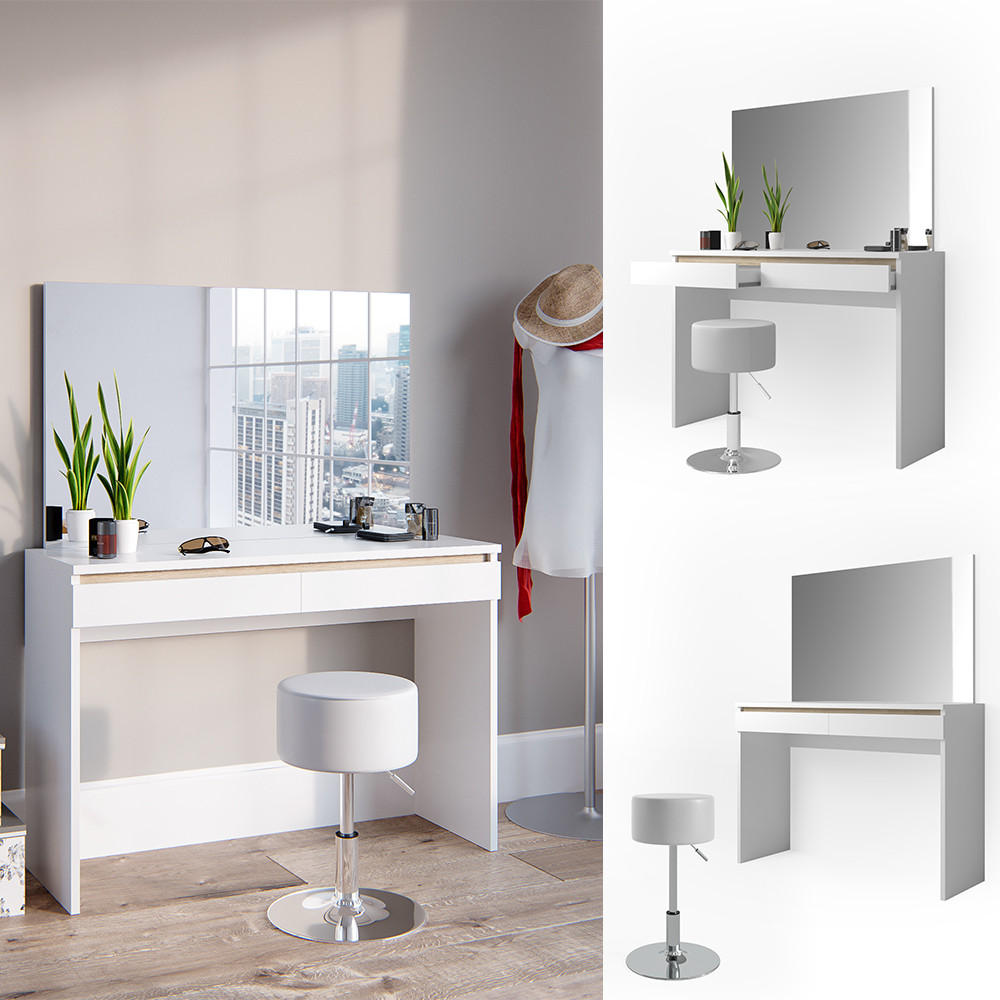 SCHMINKTISCH Emma Weiß 120 cm mit Hocker - Weiß, Holzwerkstoff (120/83/41.8cm) - Vicco