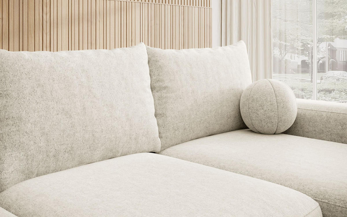 ECKSOFA Carnos mit Ballkissen, Creme Chenille, rechtsseitig - Creme/Schwarz, Kunststoff/Textil (264/162cm) - Selsey