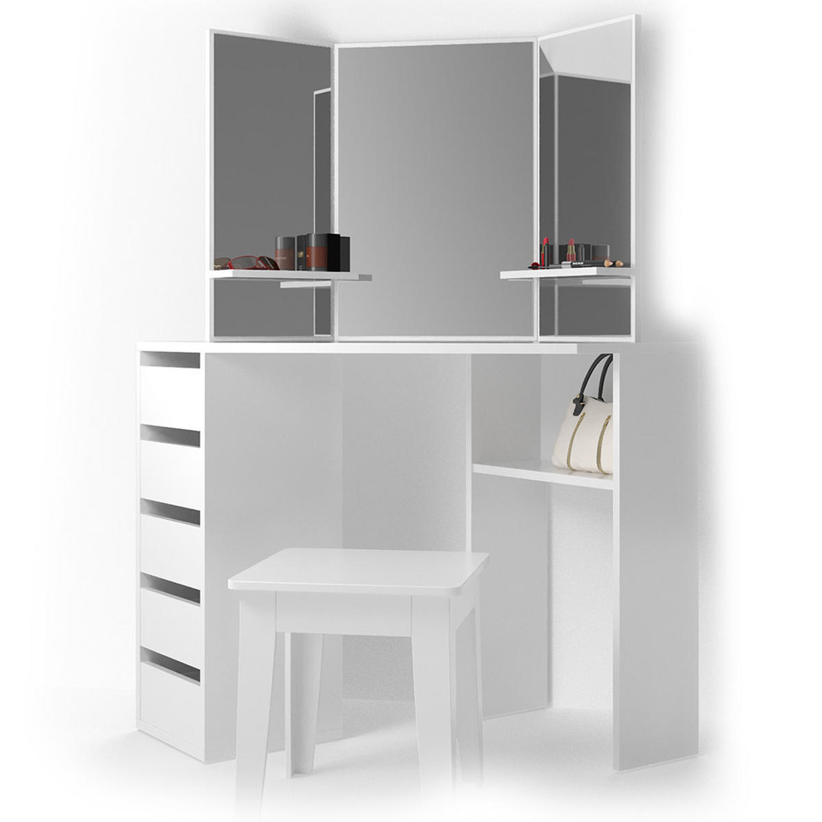 ECKSCHMINKTISCH Arielle Weiß 110 cm - Weiß, Holzwerkstoff (110/141.5/54cm) - Vicco