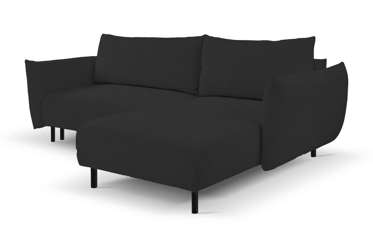 ECKSOFA ADEL mit Schlaffunktion und Bettkasten, L-förm, Metallbeine, verstellbar lose Rückenkissen, freistehend, RECHTS, 257x171x90 cm, Black - Schwarz, Holz/Textil (257/171cm) - DomoHome