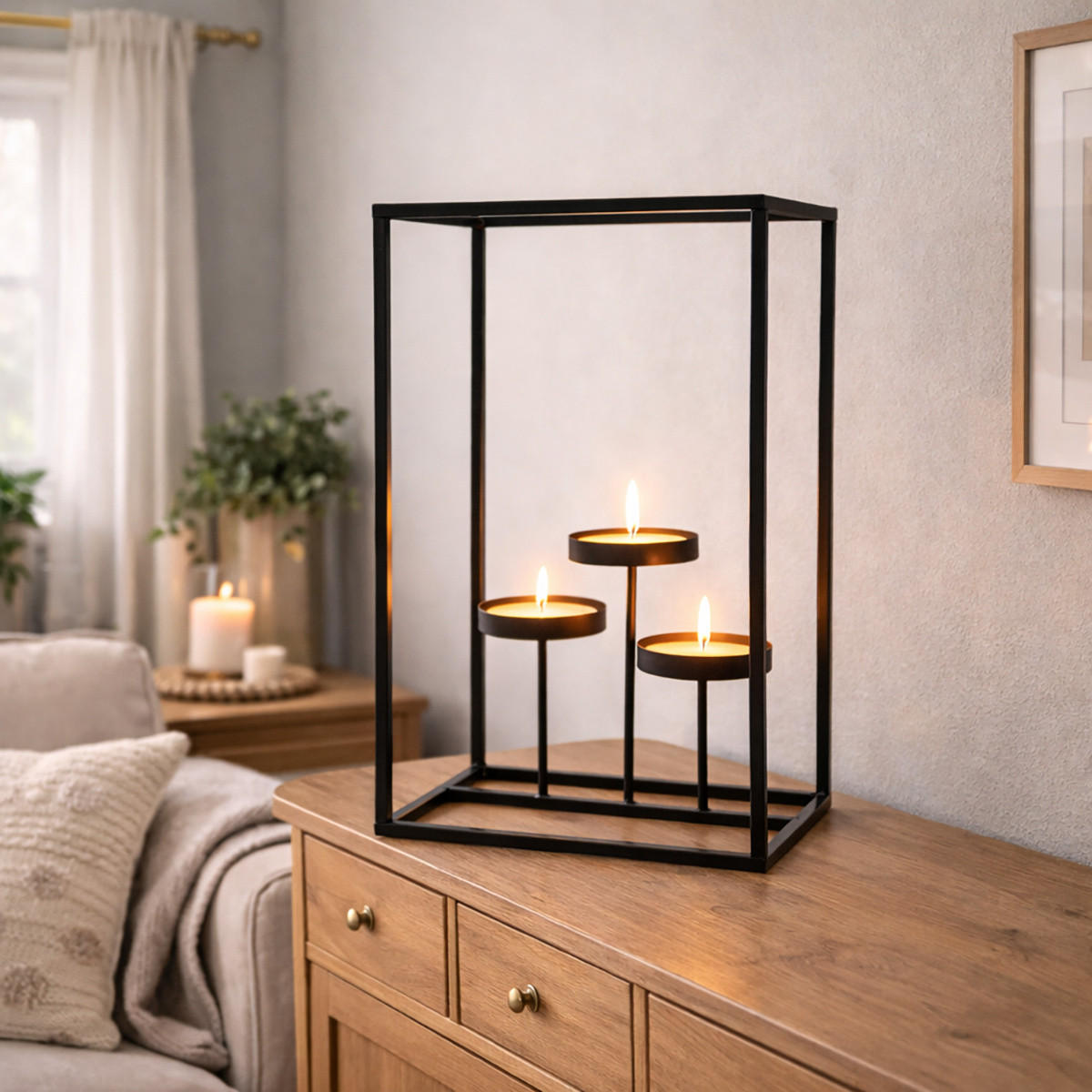 TEELICHTHALTER aus Metall 24/20/36 cm - Schwarz, Metall (36cm) - Home Styling Collection