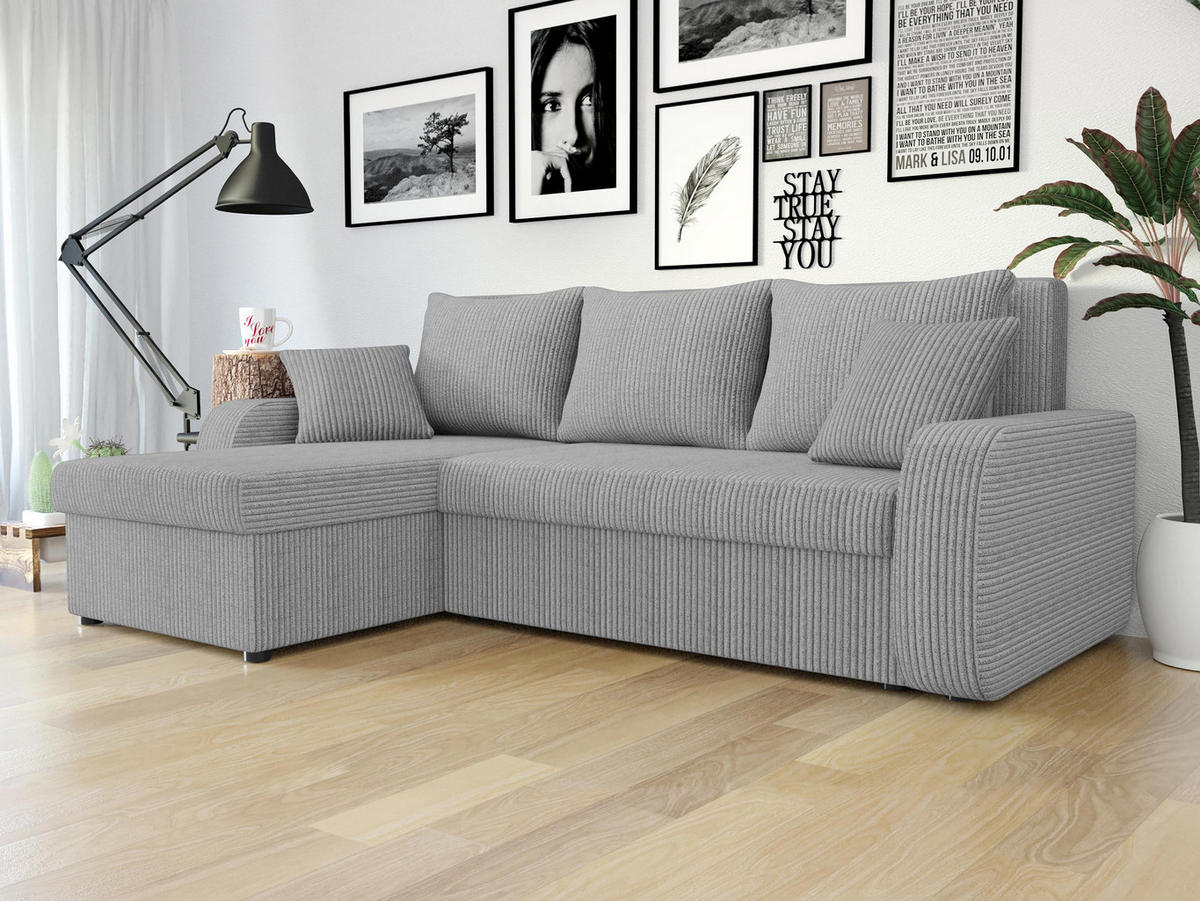 ECKSOFA Kris Cord - Hellgrau/Schwarz, Holz/Kunststoff (238/147cm) - MIRJAN24