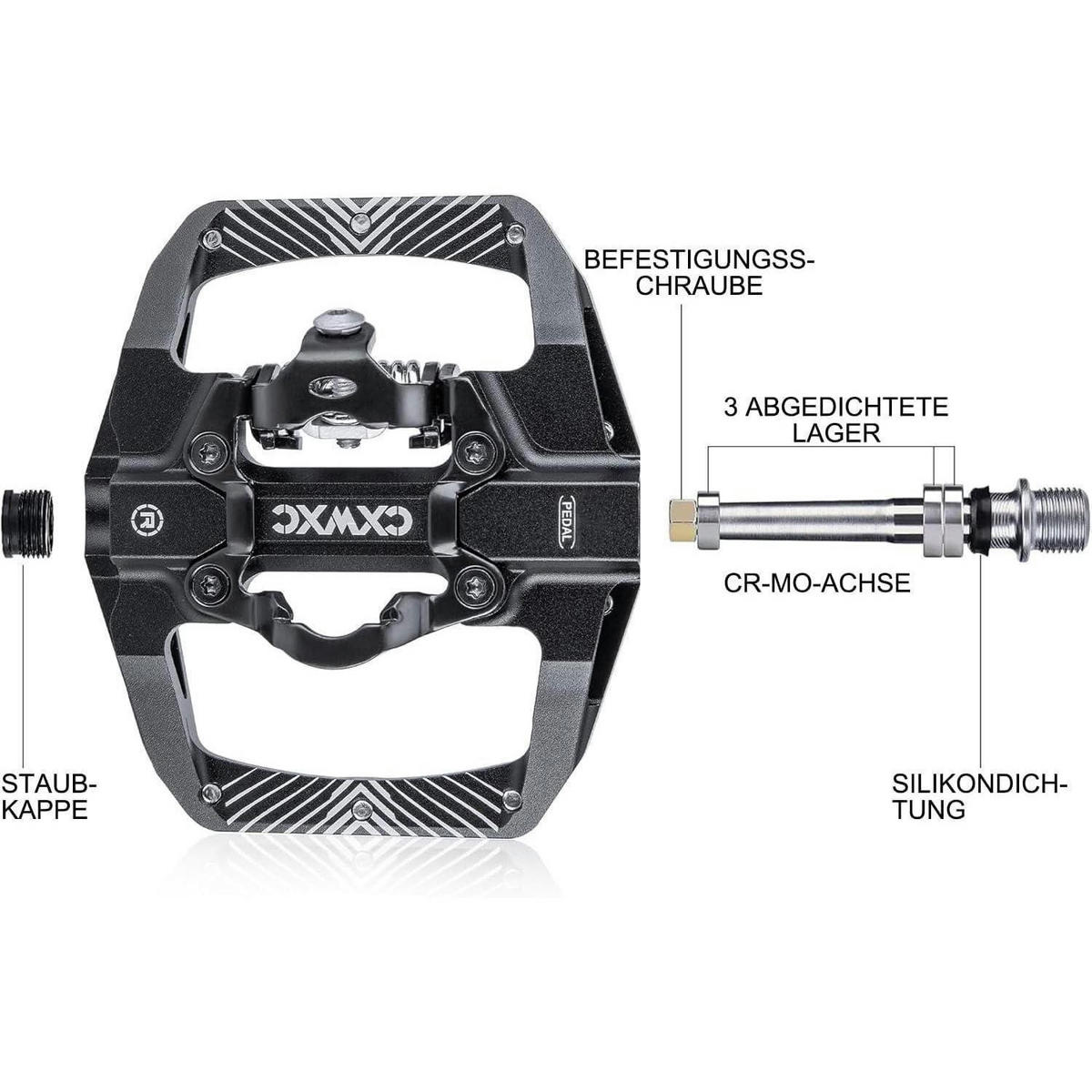 FAHRRADPEDALE mit 3 Lagern, Aluminium, Schwarz - Schwarz, Metall (10/1.5/11cm)