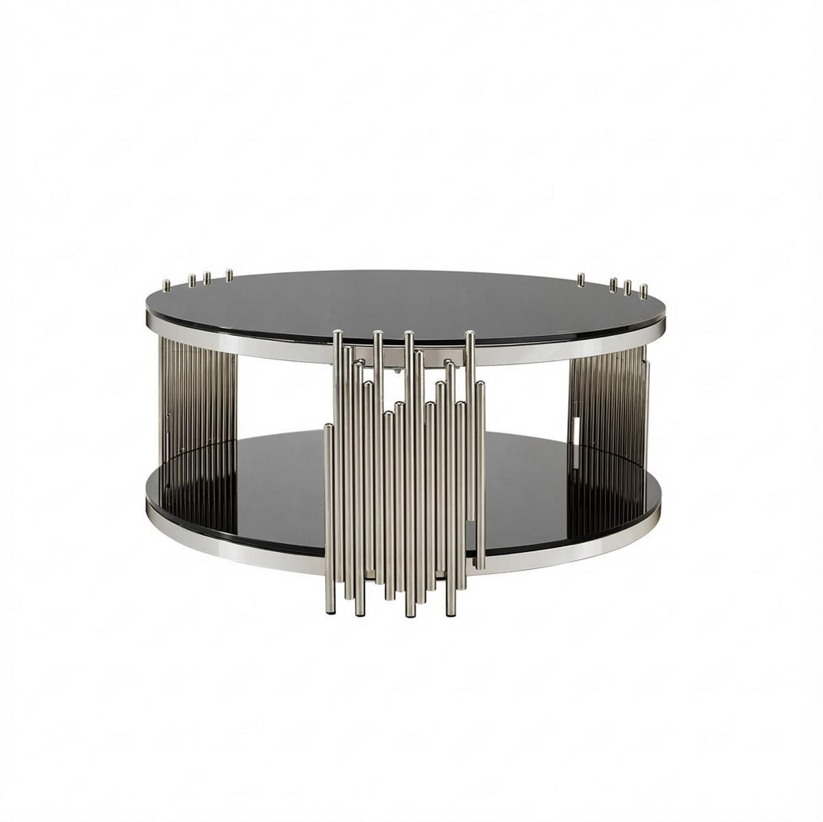 COUCHTISCH rund 2-stufig Schwarz Glas Silber - Schwarz, Glas (80/80/45cm) - Meubliv