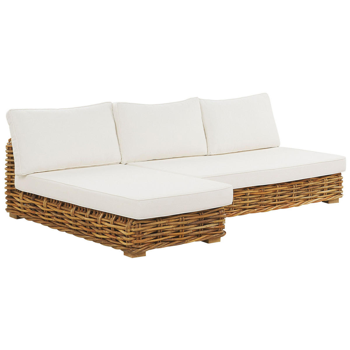 LOUNGE-SET 4-Sitzer Rattan natürlich linksseitig modular Varallo - Beige/Weiß, Naturmaterialien - Beliani