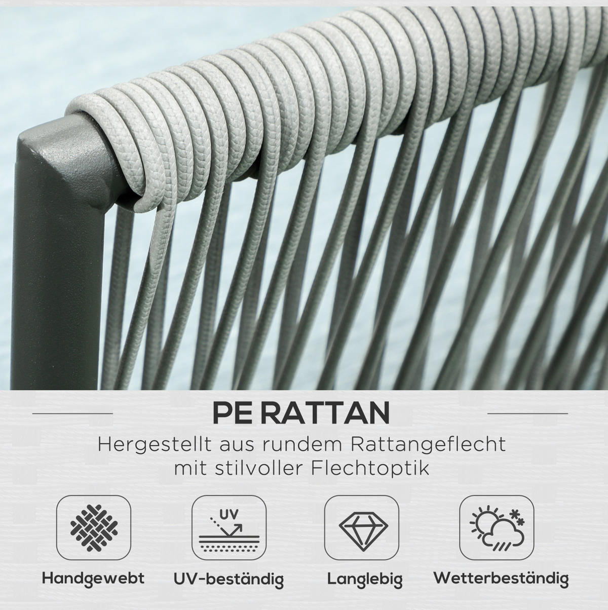 GARTENMÖBEL-SET 120/71/65 cm mit Couchtisch und Kissen, Aluminium und Kunstrattan, Grau - Grau, Metall - Redom