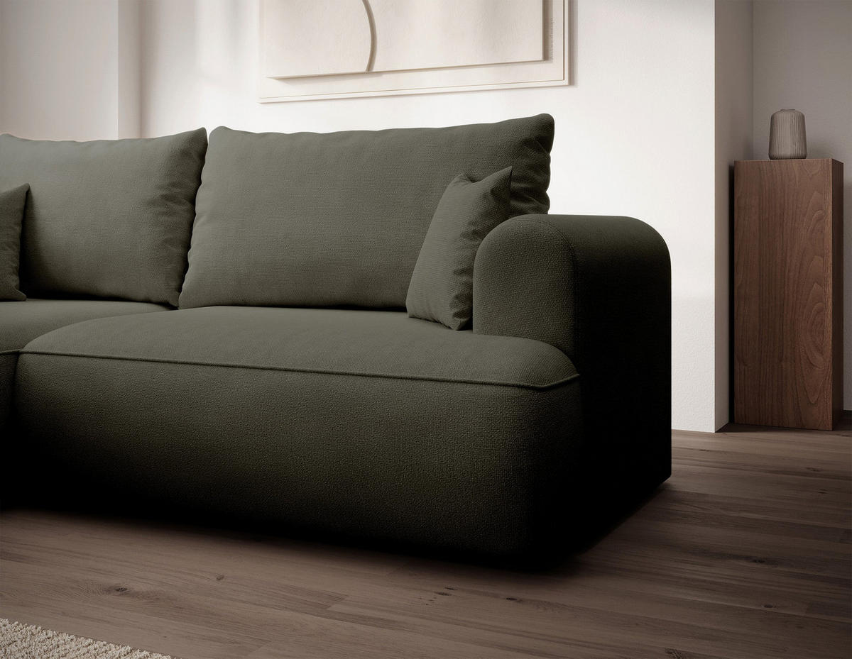ECKSOFA Ovo Mini Olivgrün links - Schwarz/Olivgrün, Kunststoff/Textil (238/156cm) - Selsey