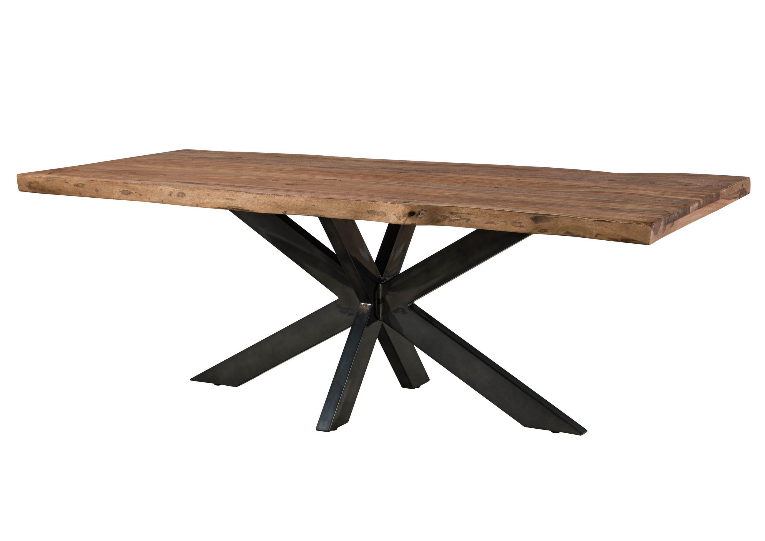 BAUMTISCH Sheesham 260x100x77 grau gebeizt / Kreuzgestell anthrazit glänzend FREEFORM 5 - Grau, Holz (260/100/77cm) - Massivmoebel24