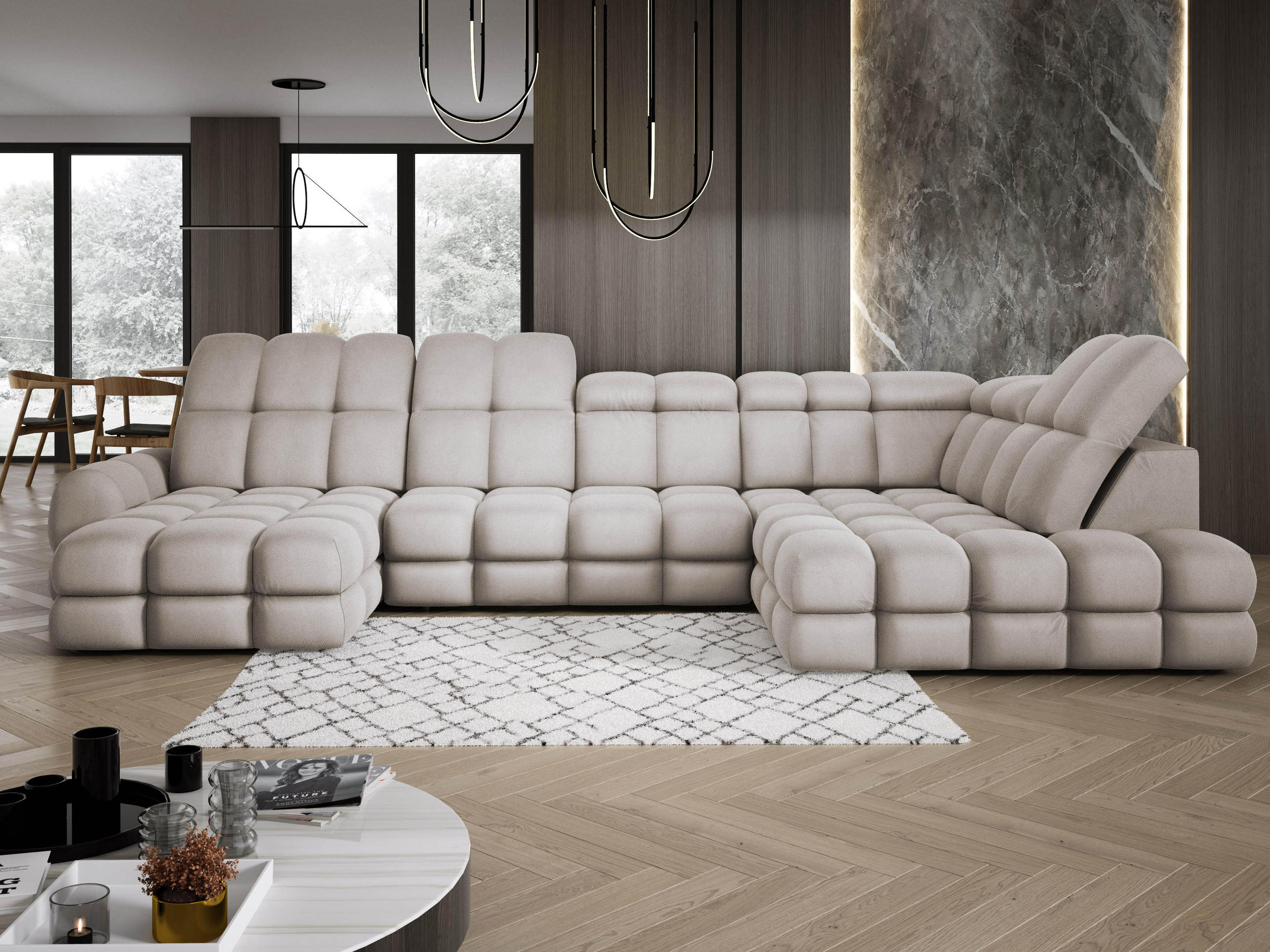 ECKSOFA TOLLO Solar-stoff U-form 400x217x105 cm cappuccino - Cappuccino, Holz/Textil (217/400cm) - DomoHome