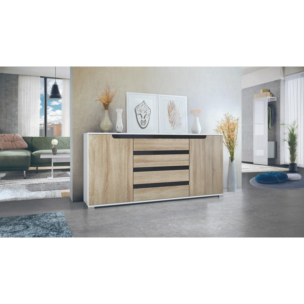 Thumbnail - Vladon Sideboard, Eiche San Remo, Holzwerkstoff, 166.5x75.5x35 cm, Wohnzimmer, Kommoden & Sideboards, Sideboards