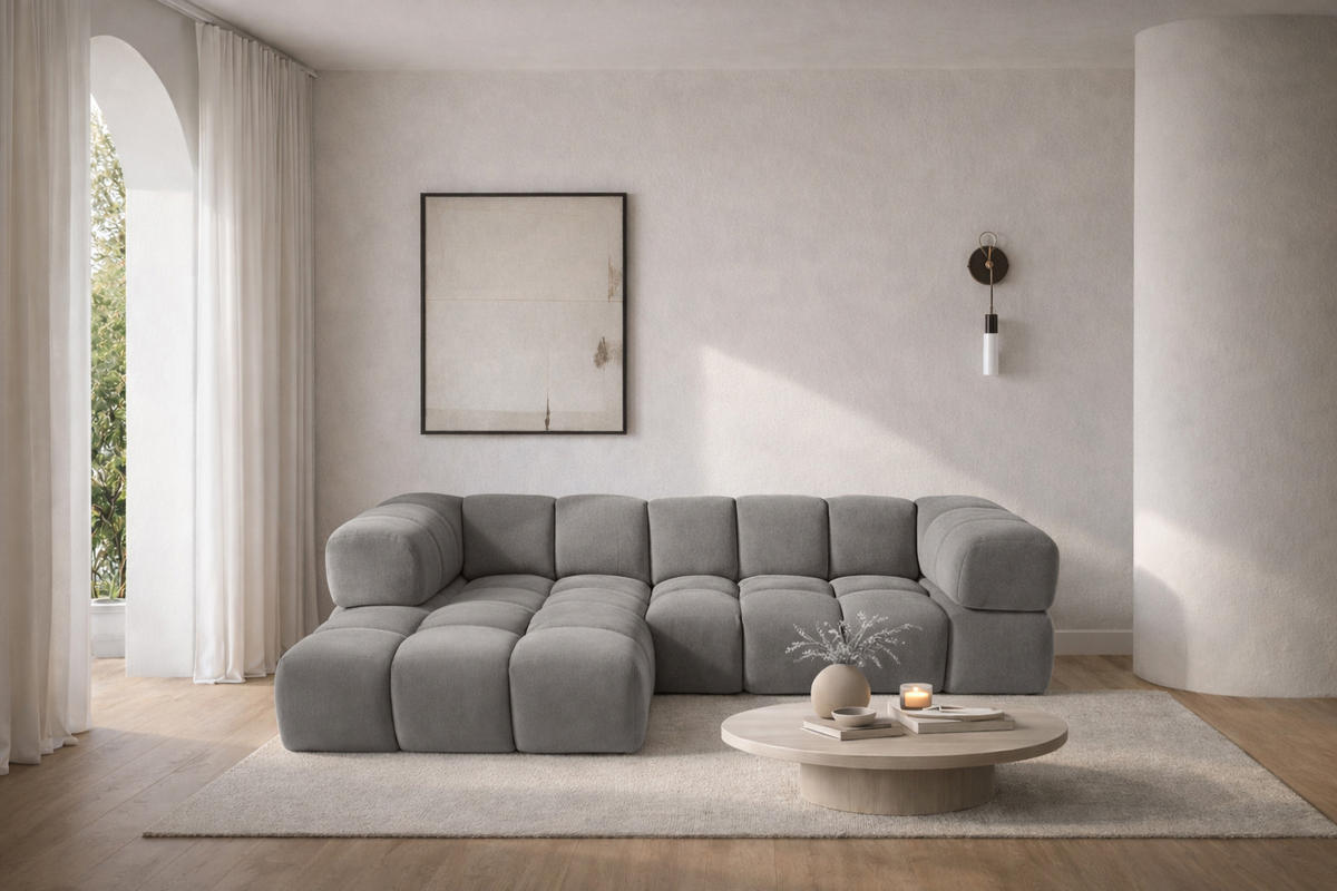 ECKSOFA L-Form Averro, stoff Bluvel, Aschgrau, Links - Grau, Holz (280/150cm) - Kaiser Möbel