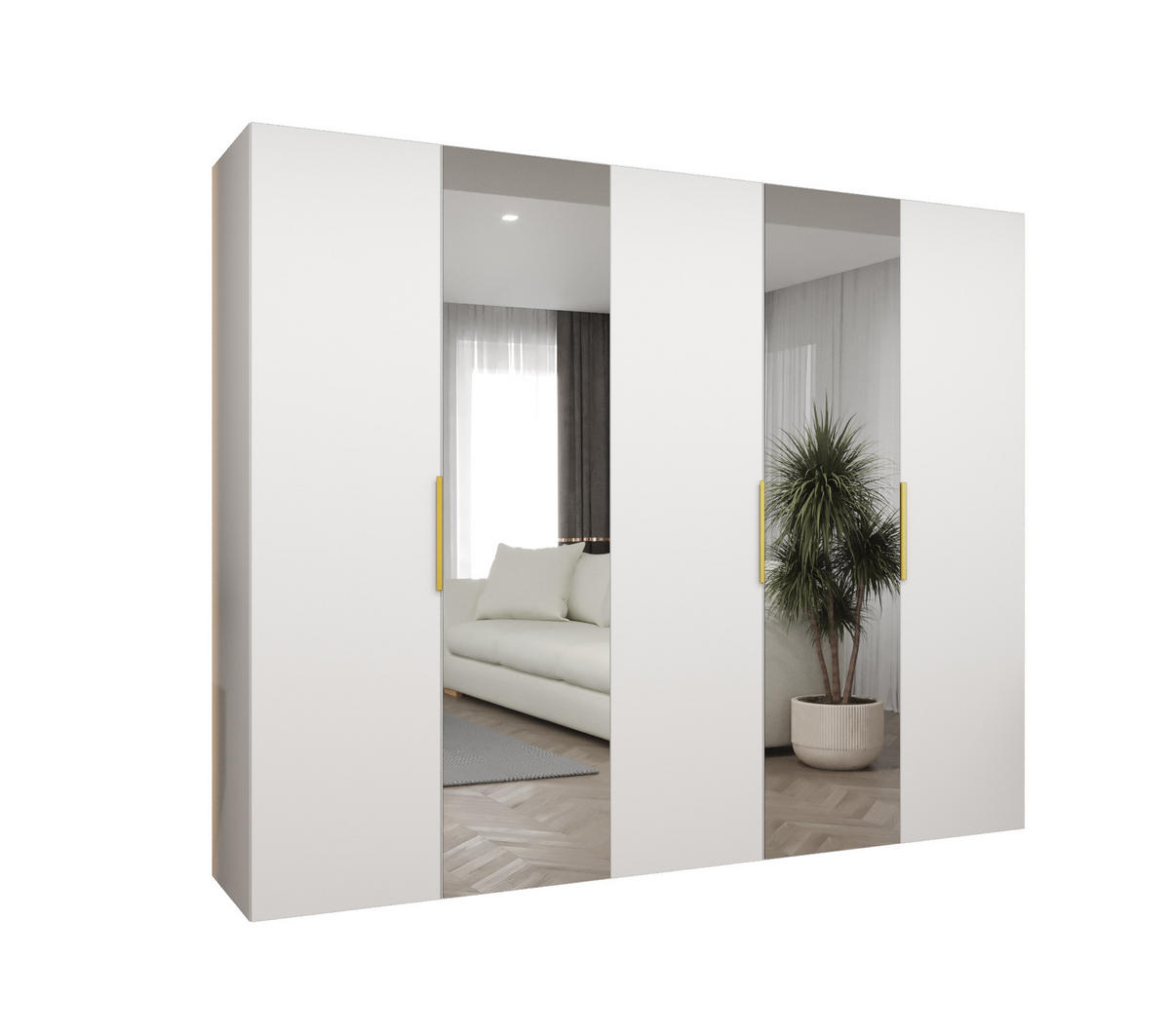 DREHTÜRENSCHRANK 202/250/52 5-türig - Kaschmir/Goldfarben, Holz (250/202/52cm) - MÖBEL KRYSPOL