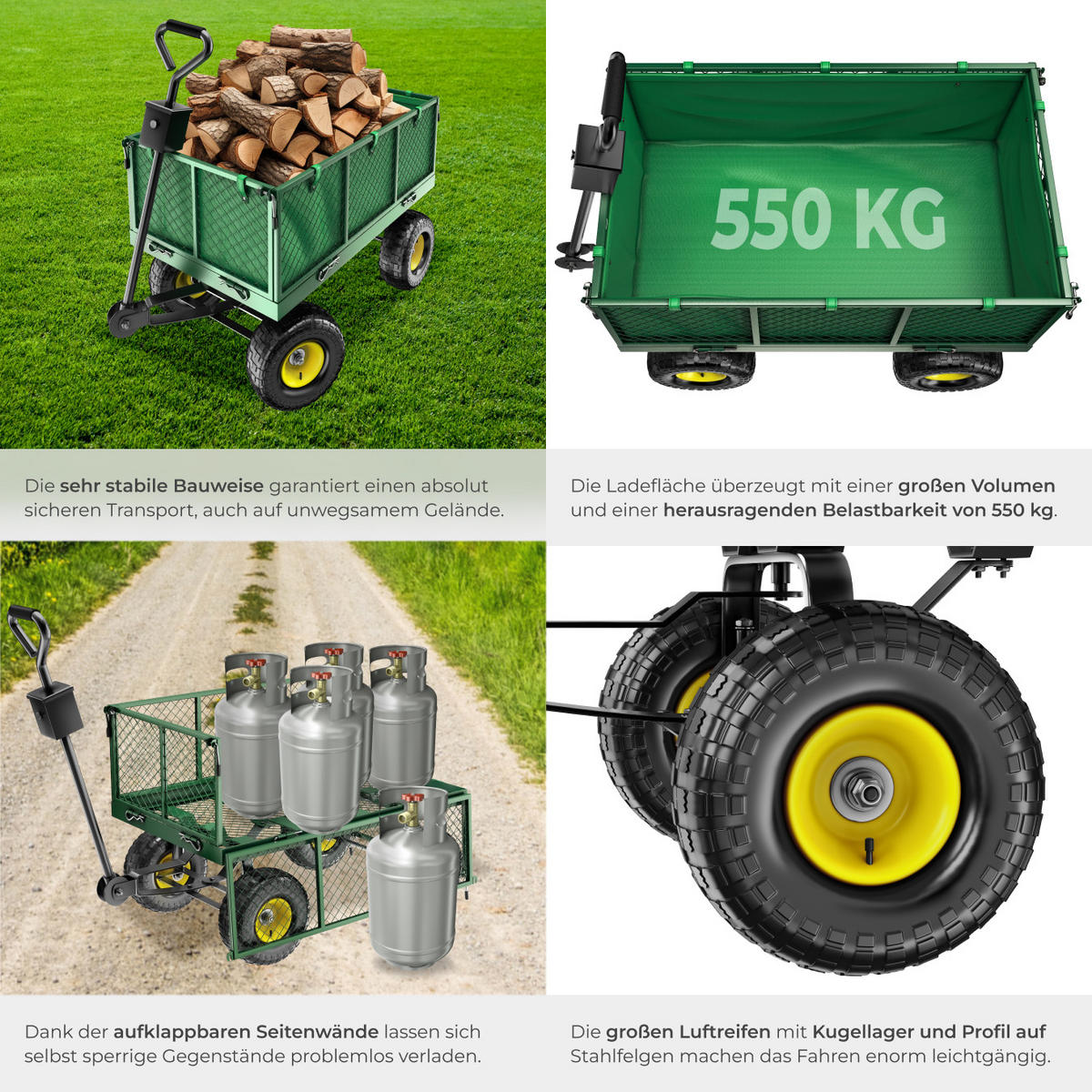 BOLLERWAGEN , Belastbarkeit 550 kg, grün - Grün, Metall (51.5/65/114cm) - tectake