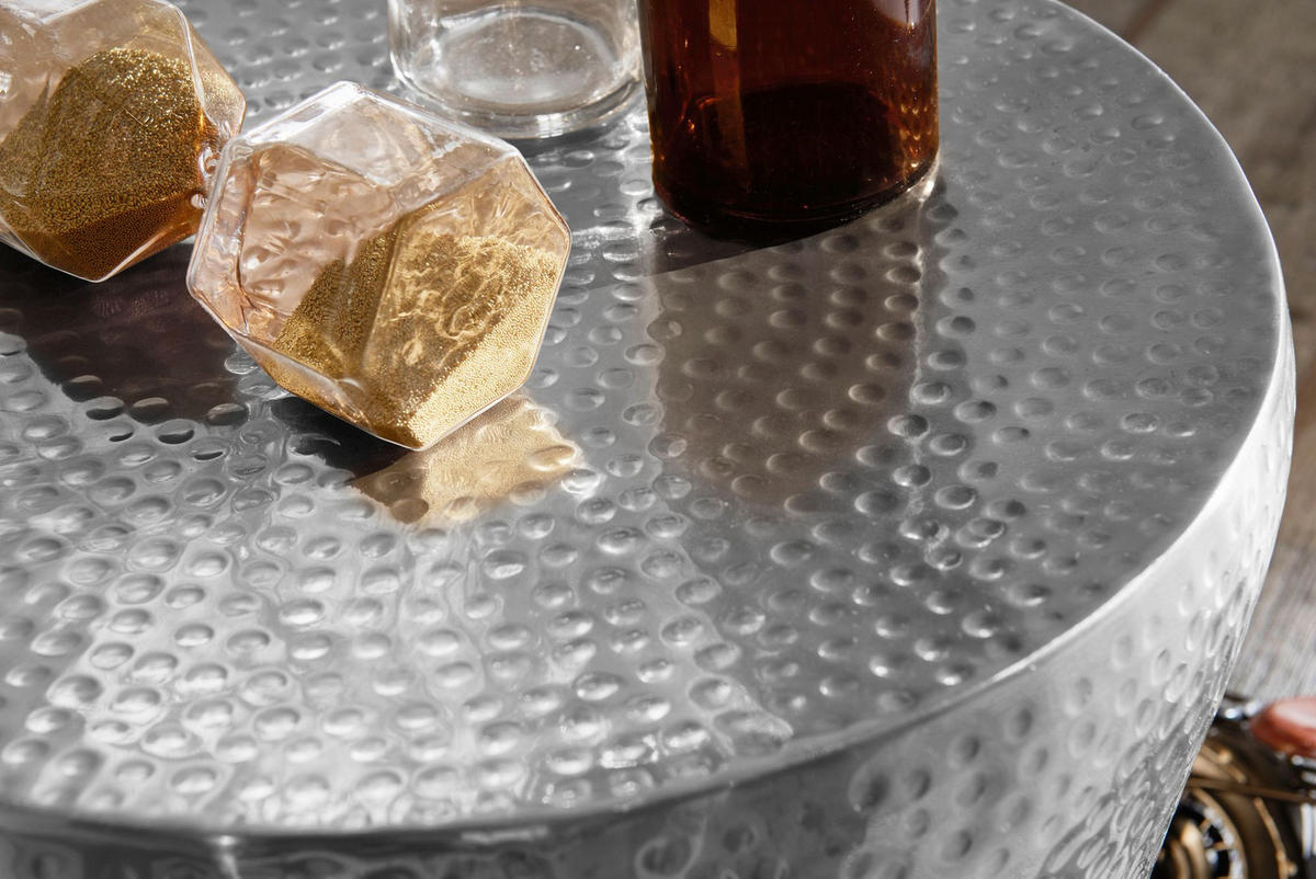 BEISTELLTISCH – Rund Silber Aluminium Hammerschlag 42 cm orientalisch - Silberfarben, Metall (41/41/41cm) - KADIMA DESIGN