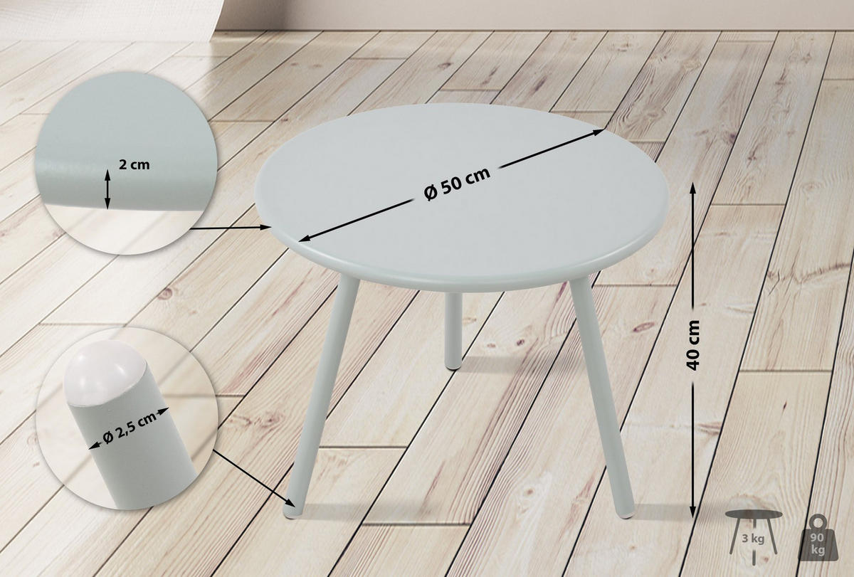 COUCHTISCH rund 50 cm Kunststoff türkis - Türkis, Kunststoff/Metall (50/50/40cm) - CLP