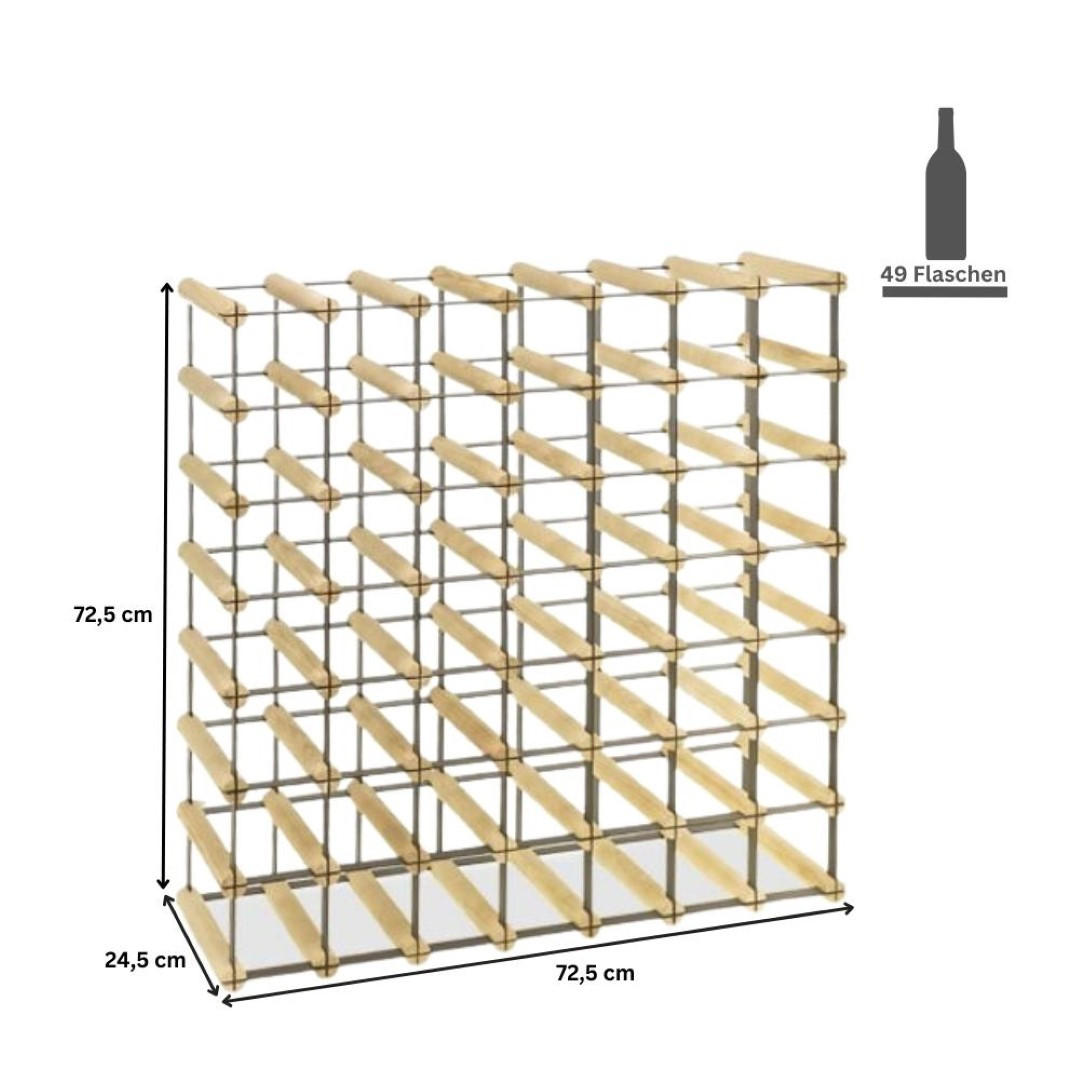 WEINREGAL Vinotega Mod Metal 72,5x72,5x24,5 cm 7x7 Flaschen Massives Kiefernholz Braun Geölt - Braun, Holz (72.5/72.5/24.5cm) - PROREGAL