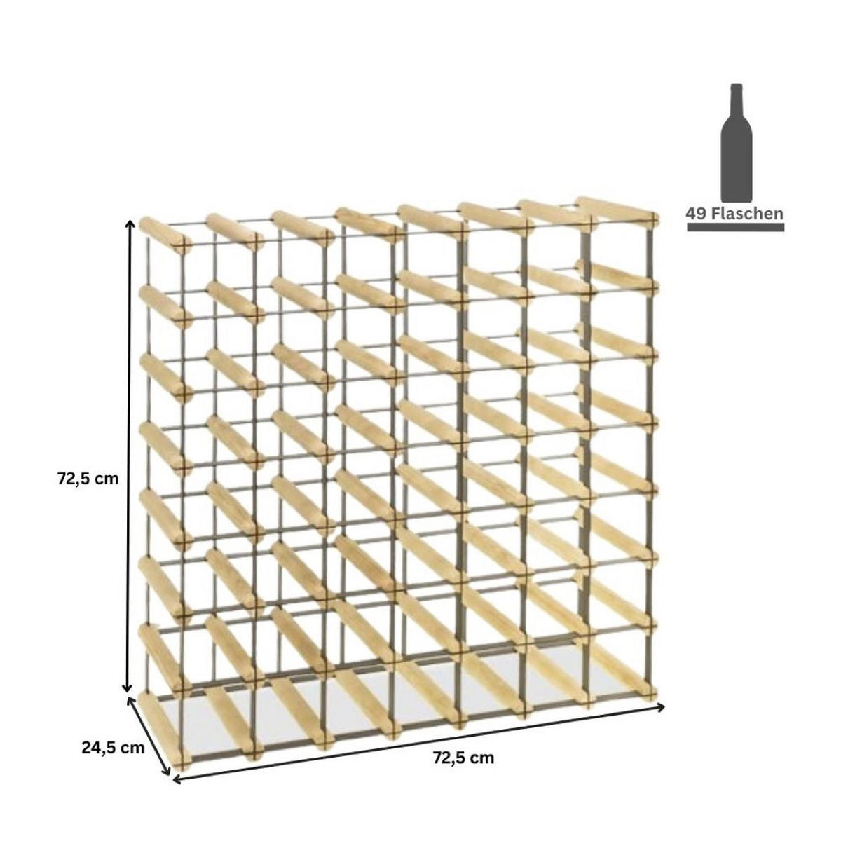 WEINREGAL Vinotega Mod Metal 72,5x72,5x24,5 cm 7x7 Flaschen Massives Kiefernholz Braun Geölt - Braun, Holz (72.5/72.5/24.5cm) - PROREGAL
