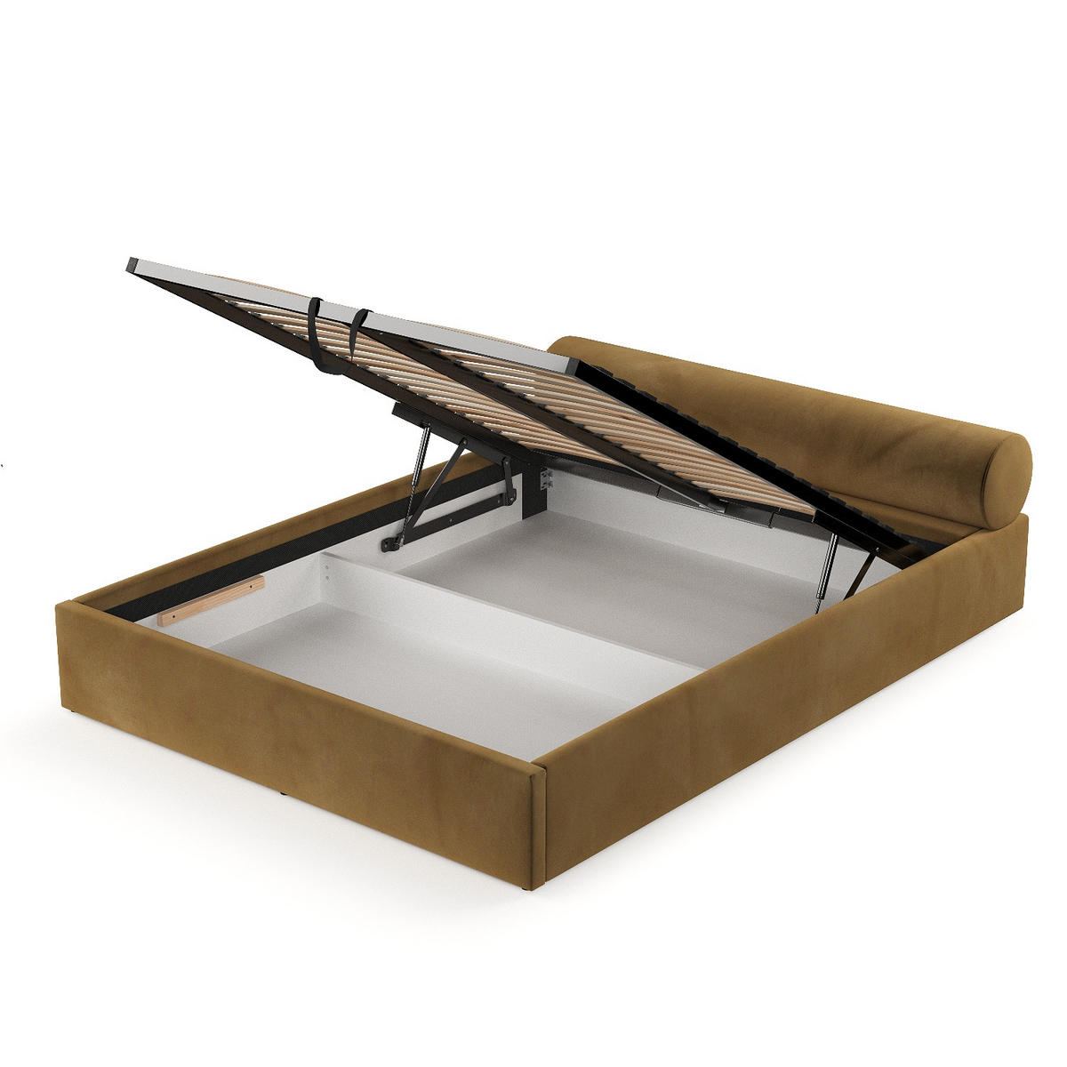 POLSTERBETT Solvo mit Stauraum 160/200 cm Honiggelb im Kronos Stoff - Schwarz/Naturfarben, Holz/Holzwerkstoff (160/200cm) - AltaBeds