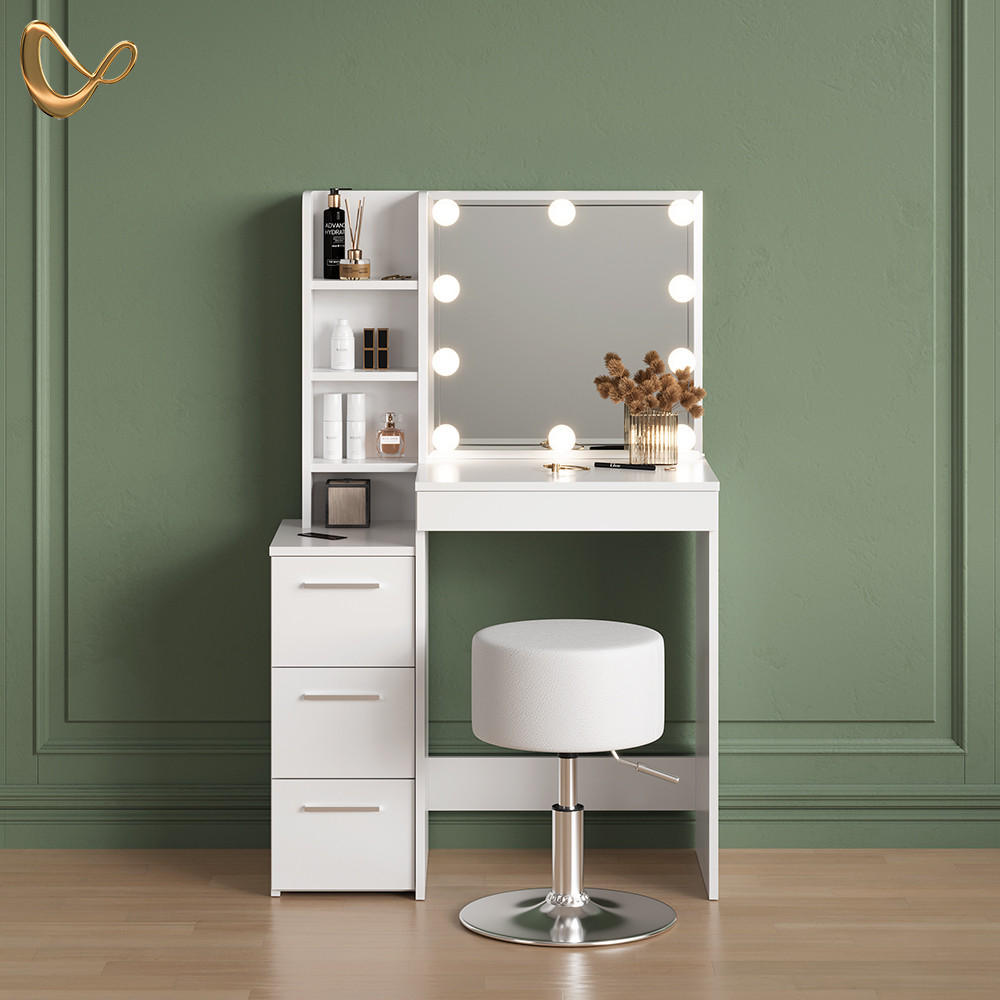 SCHMINKTISCH Ivera Weiß mit LED Beleuchtung und Hocker - Weiß, Holzwerkstoff (79.9/127.4/40cm) - Livinity®