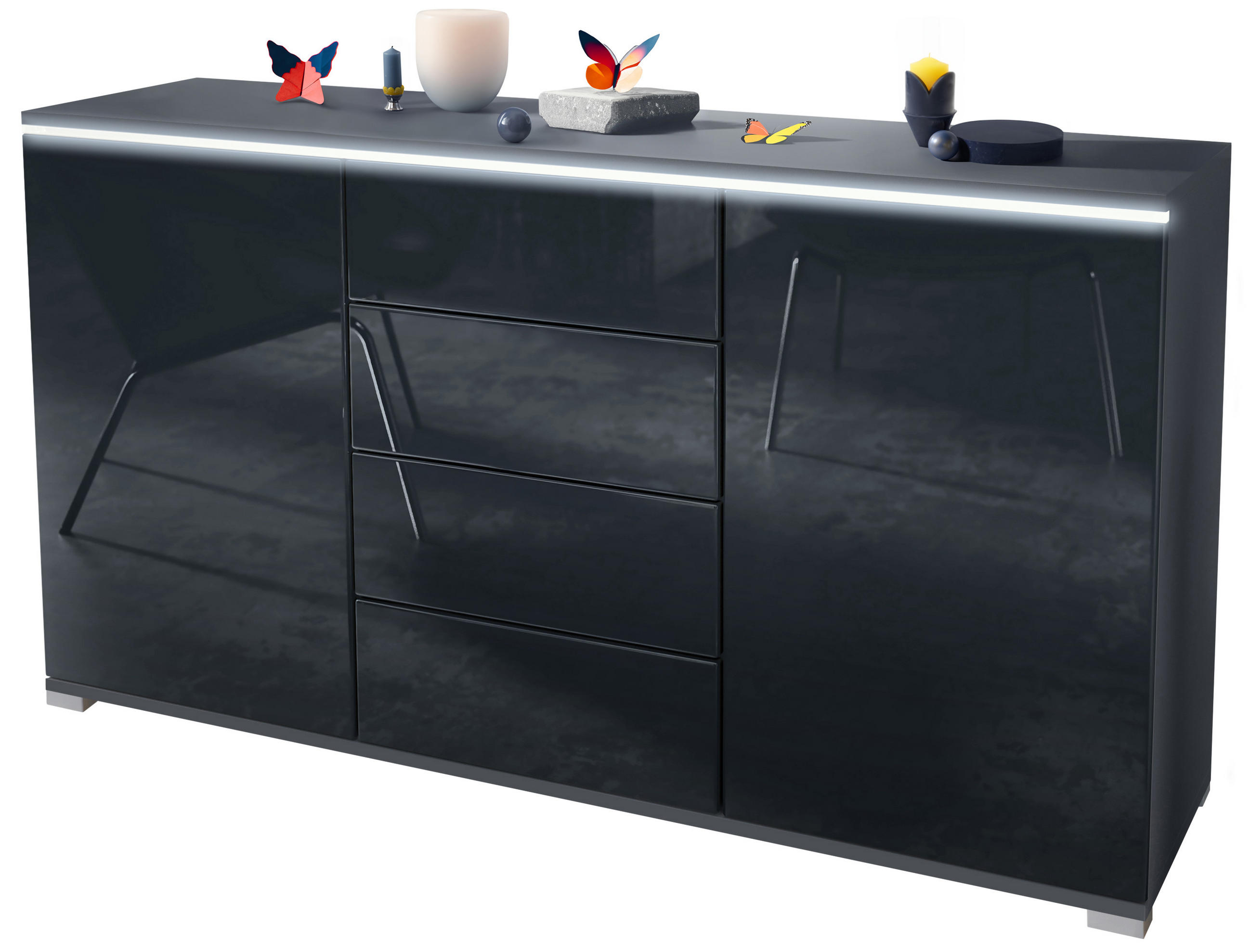 Vladon Sideboard Schwarz Hochglanz 138.5x75.5x35 cm