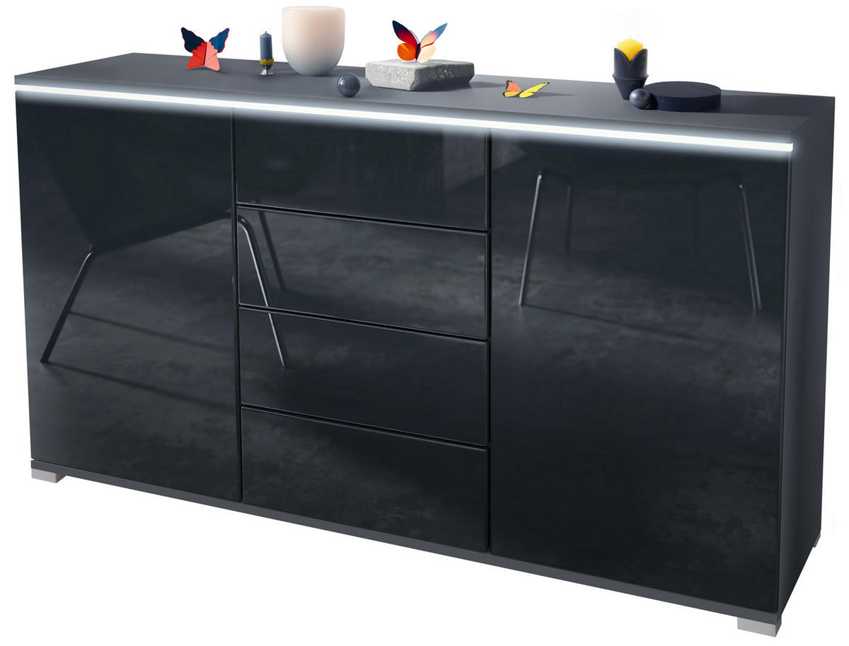 SIDEBOARD Faro Schwarz Hochglanz - Schwarz Hochglanz, Holzwerkstoff (138.5/75.5/35cm) - Vladon
