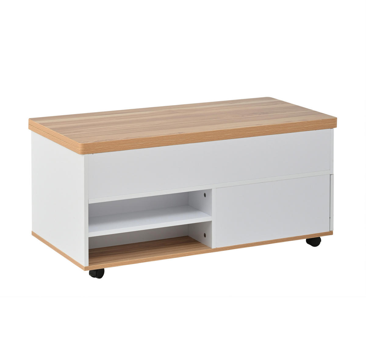 COUCHTISCH 100/98/65 cm höhenverstellbar mit Stauraum und Rollen - Weiß, Holzwerkstoff (100/98/65cm) - Flora Grace