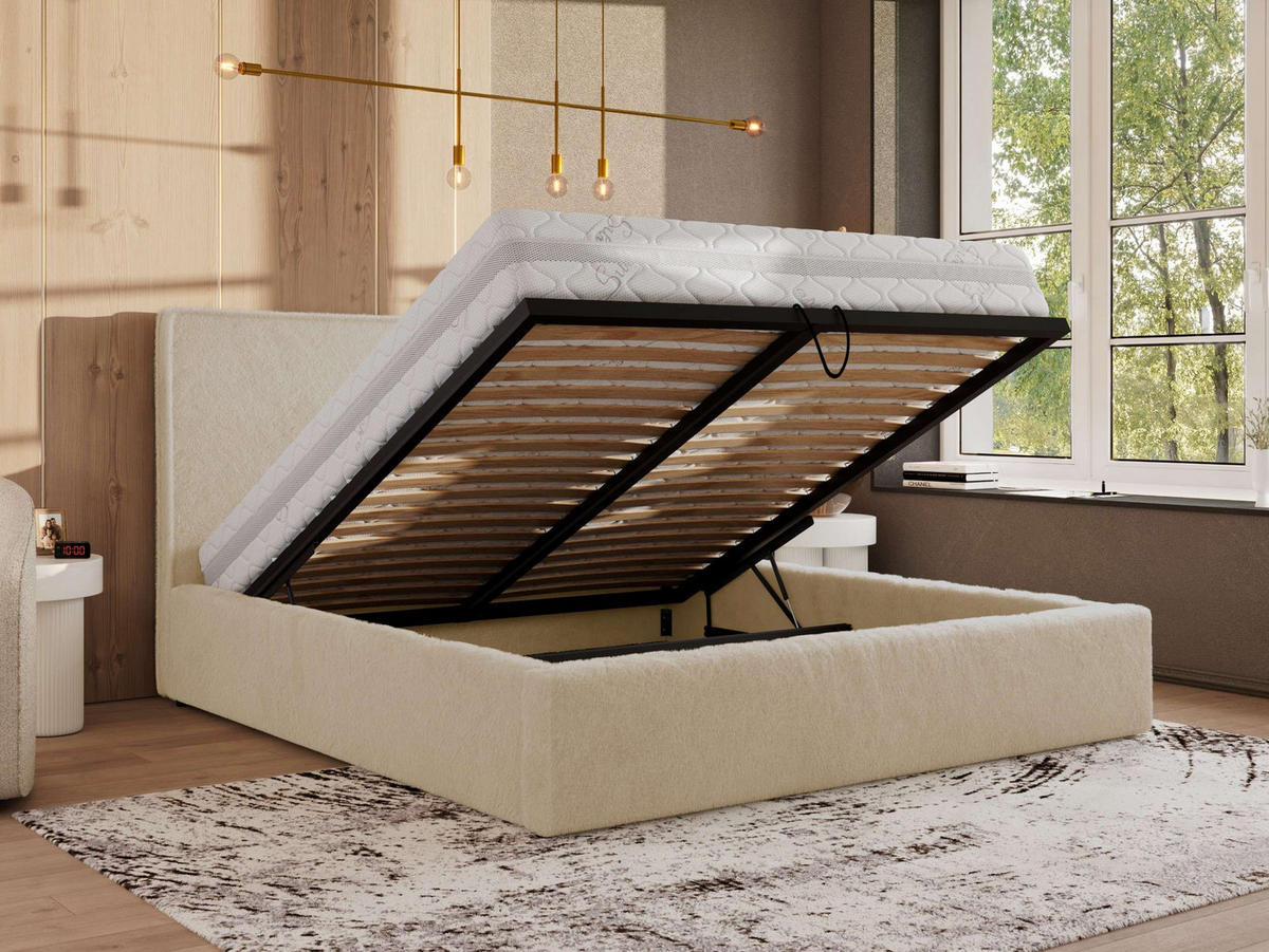 POLSTERBETT CORIVO CLASSIC 180/200 - Creme Plüsch - ohne Matratze - Creme, Textil (180/200cm) - MKS