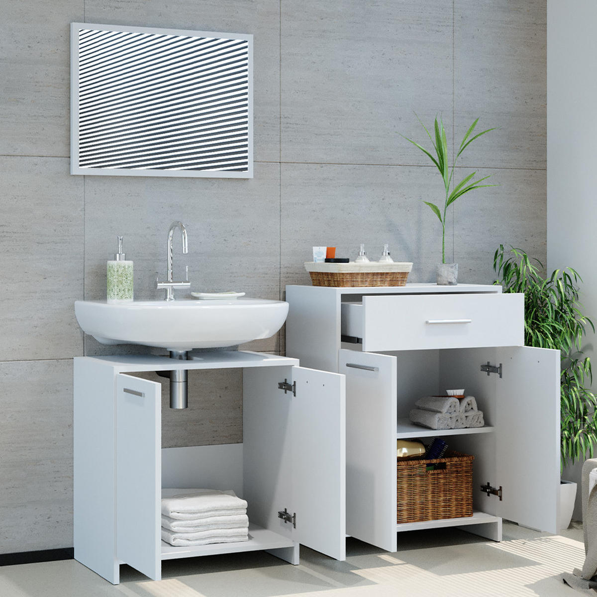 SADA NÁBYTKU DO KOUPELNY Kiko Bílá - bílá, kompozitní dřevo (58/60/33cm) - Vicco