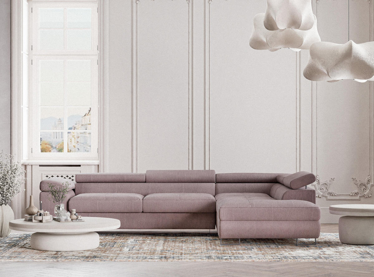 ECKSOFA MIT SCHLAFFUNKTION Concord Lila Samtstoff - Lila/Schwarz, Holz/Holzwerkstoff (277/203cm) - Maison de Reve