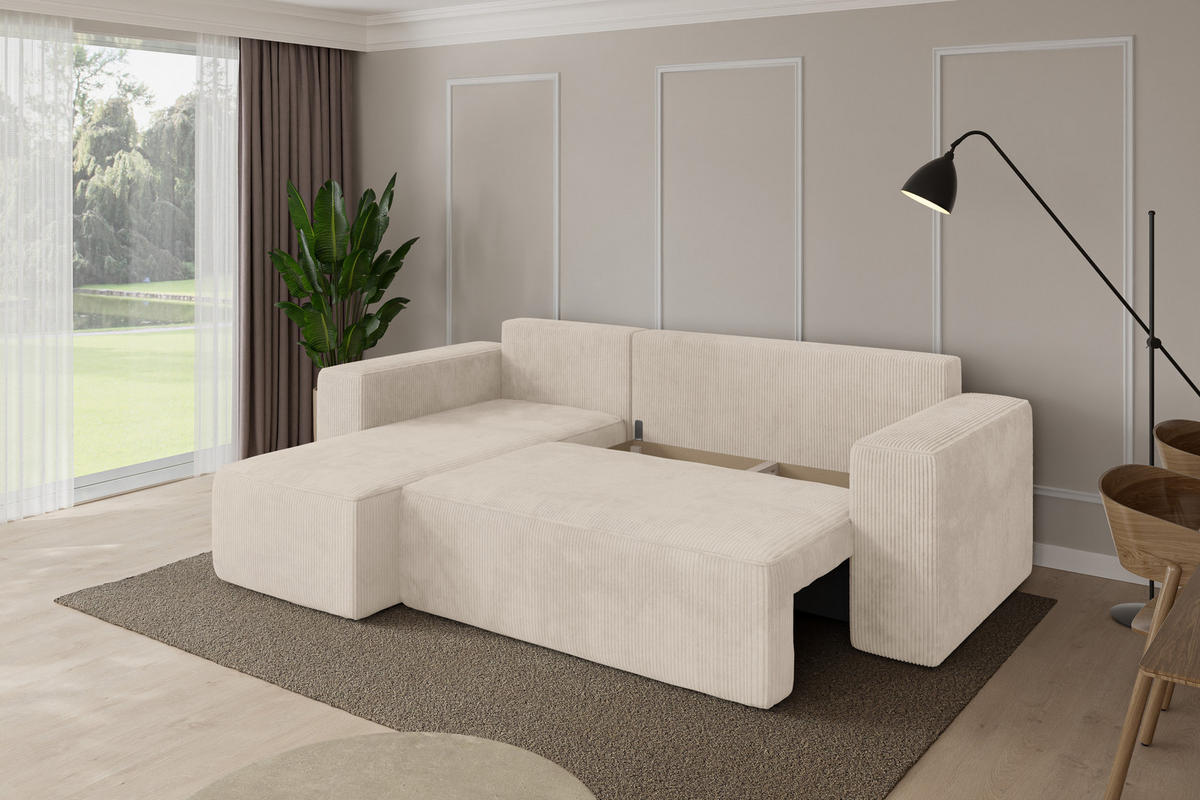 ROHOVÁ SEDAČKA s funkcí spaní, otoman vlevo SENO-L 249x139x85 béžová manšestr - černá/béžová, kompozitní dřevo/textil (249/139cm) - ALTDECOR
