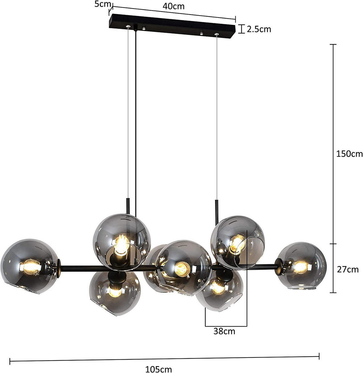 PENDELLEUCHTE Marthalindra 105/38/27 cm - Grau, Metall (105/38/27cm) - ZMH