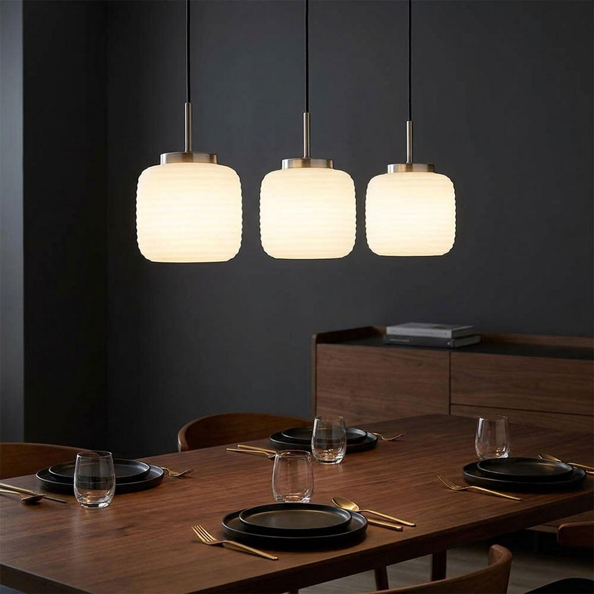PENDELLEUCHTE Metall Weiß 3-Flammig - Champagner, Glas (90/20/130cm) - Globo Lighting
