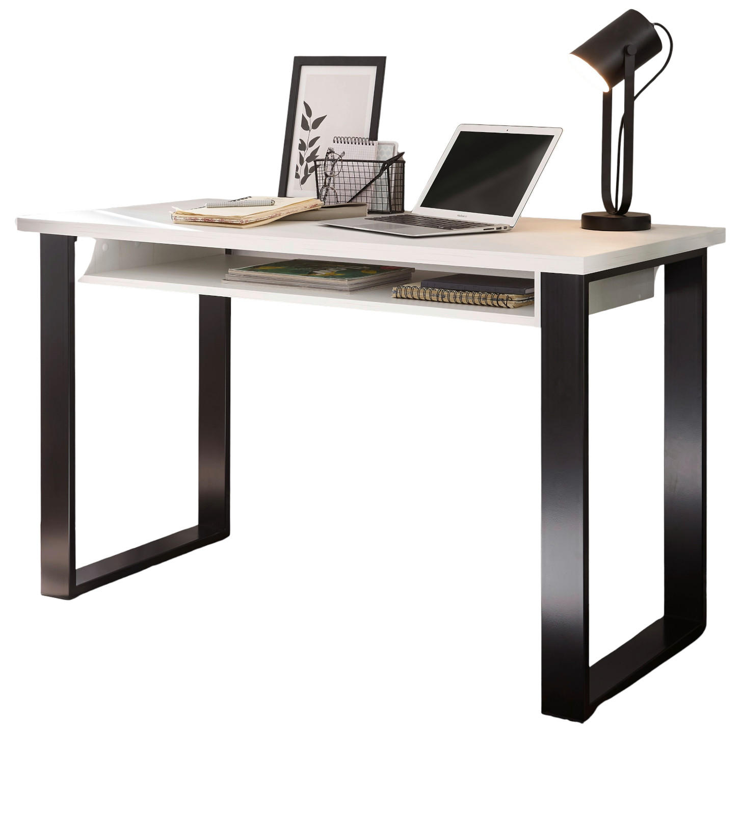 SCHREIBTISCH weiß Pinie, anthrazit Landhaus, Laptoptisch für Homeoffice und Büro - Anthrazit/Weiß, Holzwerkstoff/Metall (125/60/76cm) - Furn.Design