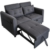 SCHLAFSOFA aus Baumwoll-Leinen 142x85x83 cm Grau mit USB-Anschlüssen, Seitentaschen und verstellbarer Rückenlehne - Grau, Textil (142/83/85cm) - Modfu