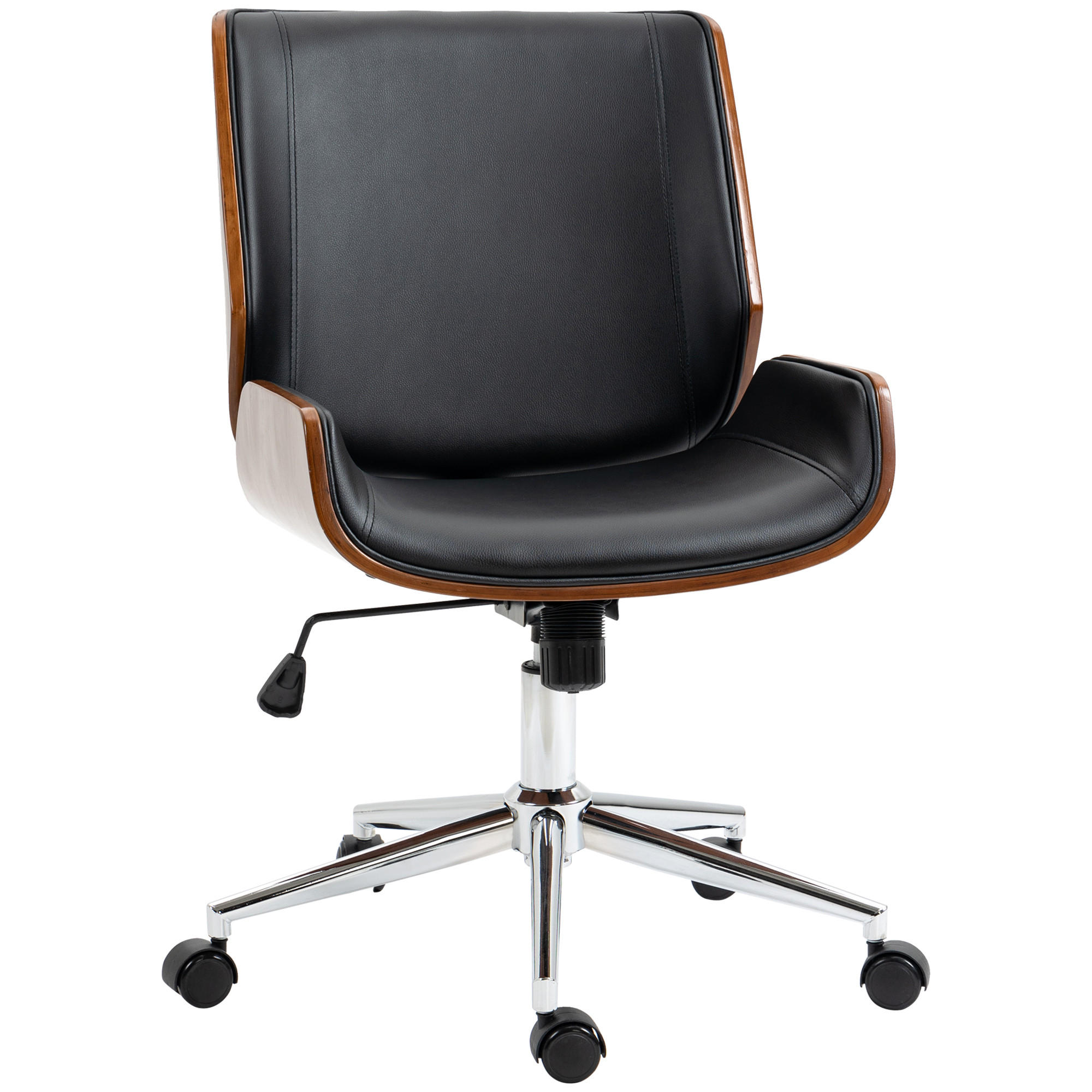 SCHREIBTISCHSTUHL Computerstuhl, Wippfunktion, höhenverstellbar, Schwarz + Silber - Schwarz, Leder (60/96/53cm)