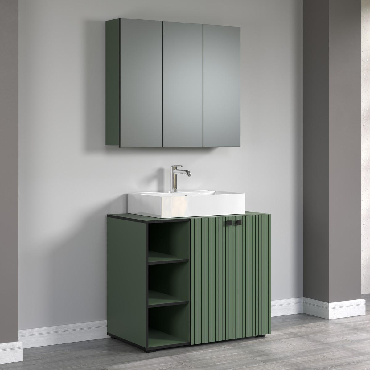 SPIEGELSCHRANK PureBliss Grün - Grün, Holzwerkstoff (90/80/20cm) - Trendteam