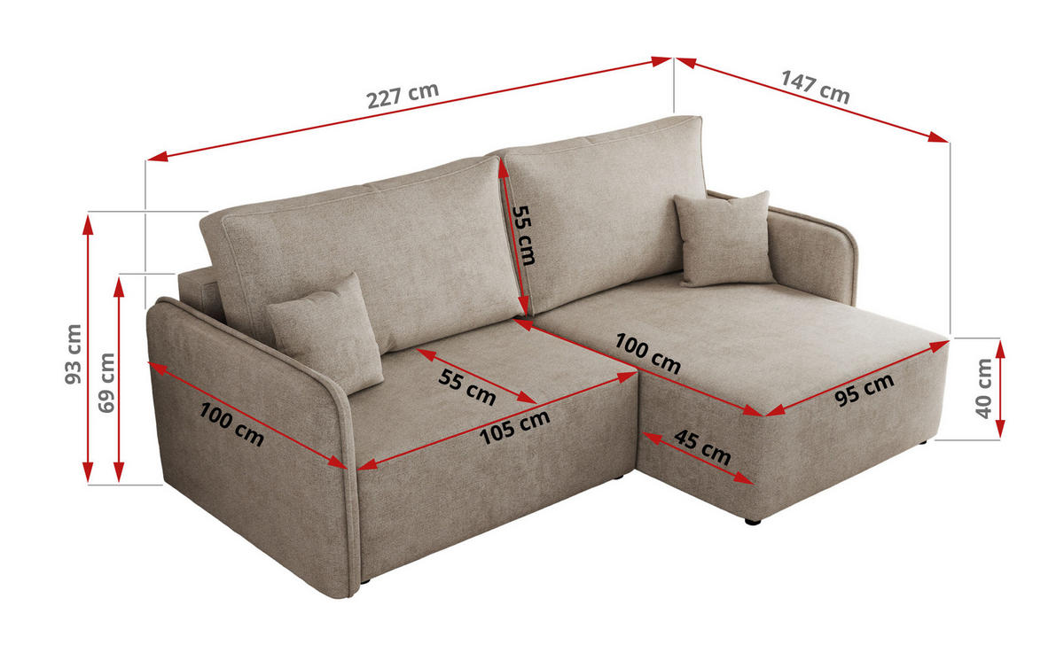 ECKSCHLAFSOFA MESTO L Beige Struktur - links - Beige/Schwarz, Kunststoff/Textil (227/147cm) - MKS