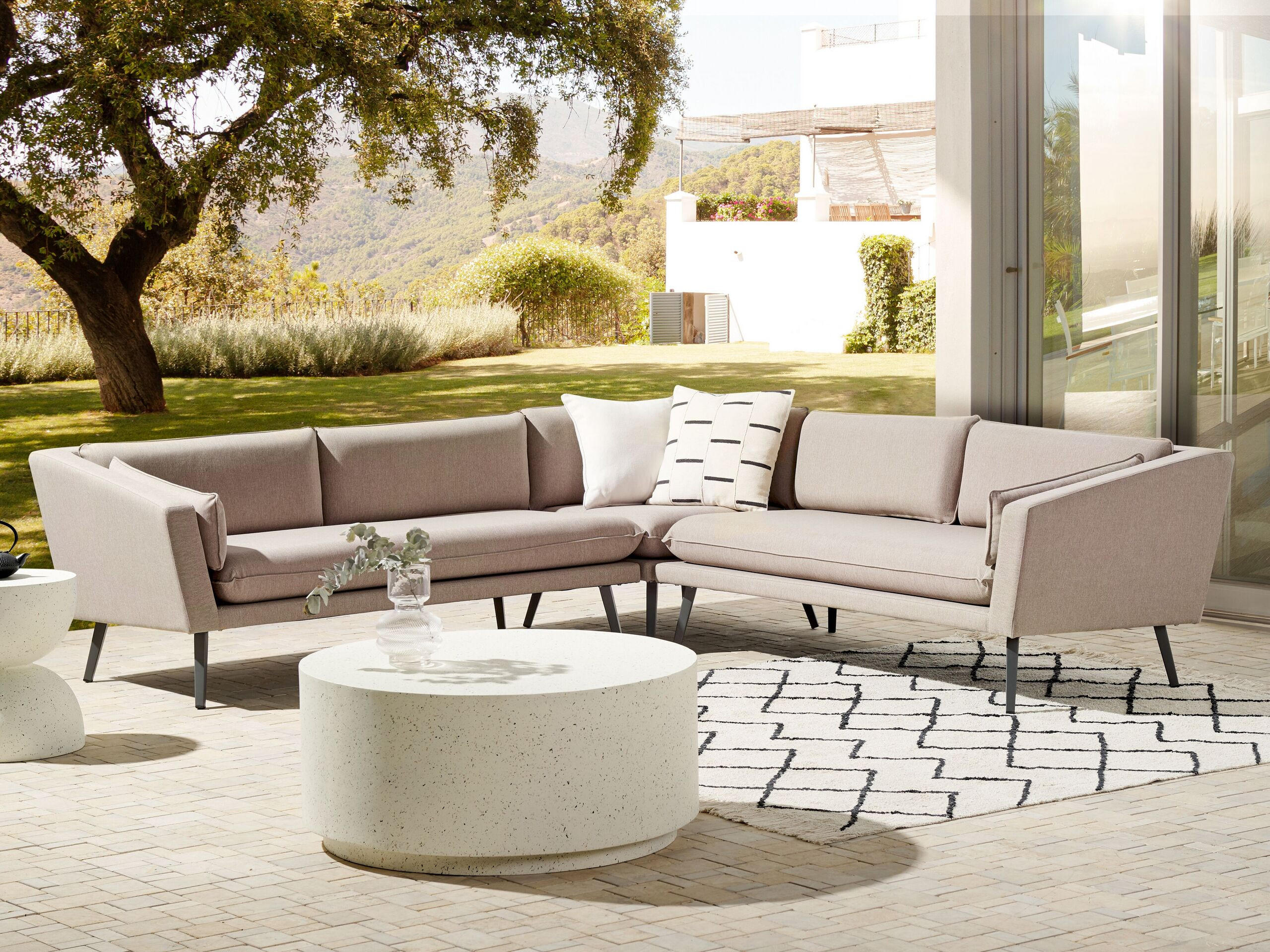 GARTEN-ECKSOFA 5-Sitzer beige modular Loretello - Beige/Grau, Textil (243/70/243cm) - Beliani