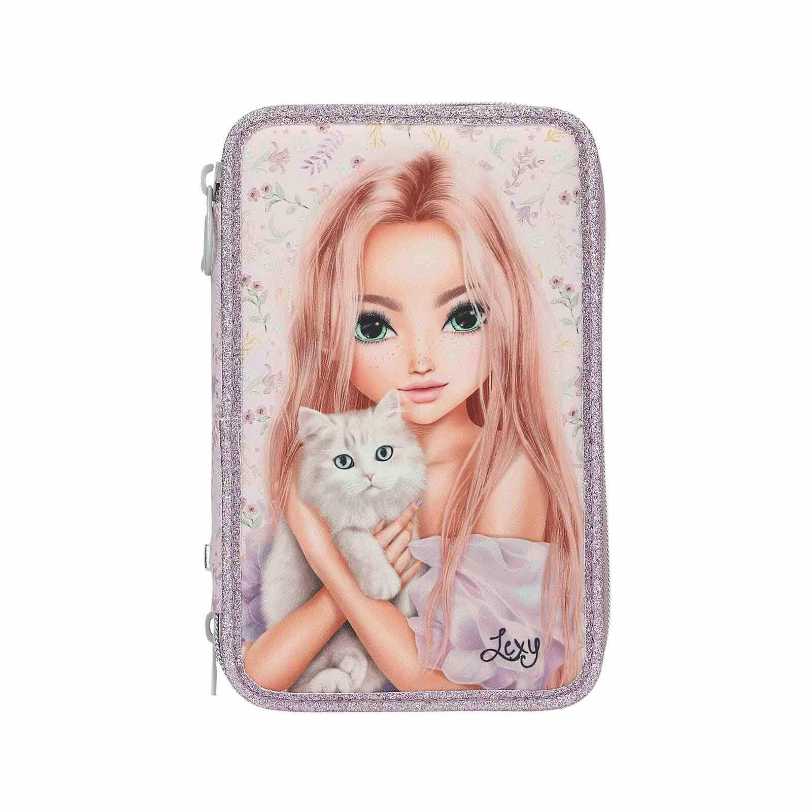 3-FACH FEDERTASCHE BLOOMING KITTY TOPModel flieder 7,5 x 13 x 20 cm - Flieder, Kunststoff (13/20/7.5cm) - Depesche Germany