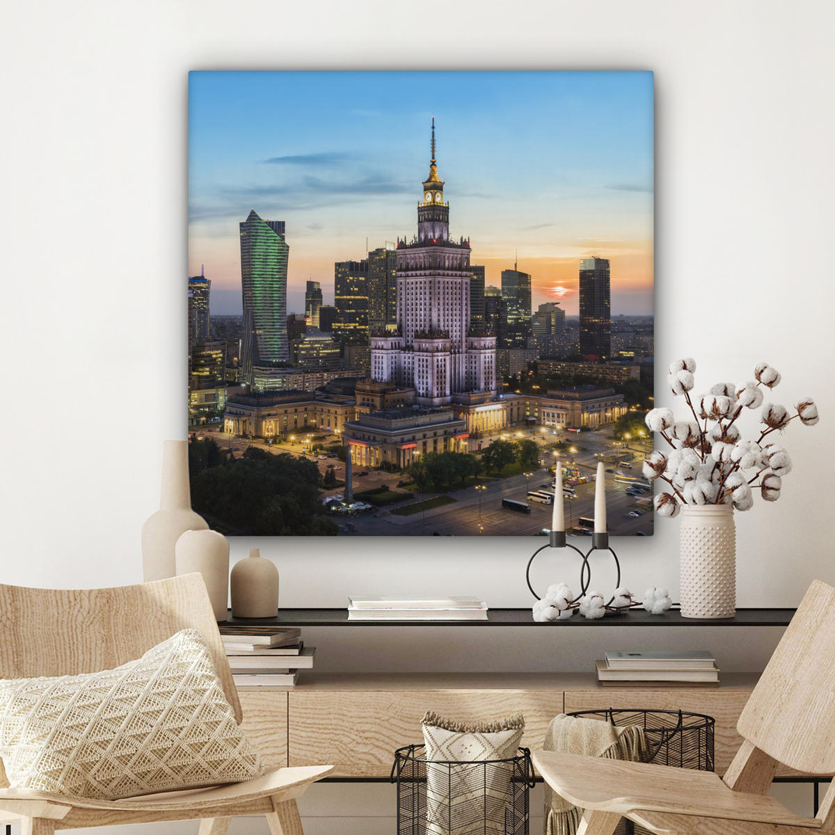 LEINWANDBILD Polen - Sonne - Warschau 90x90 cm - Blau, Textil (90/90cm) - MuchoWow