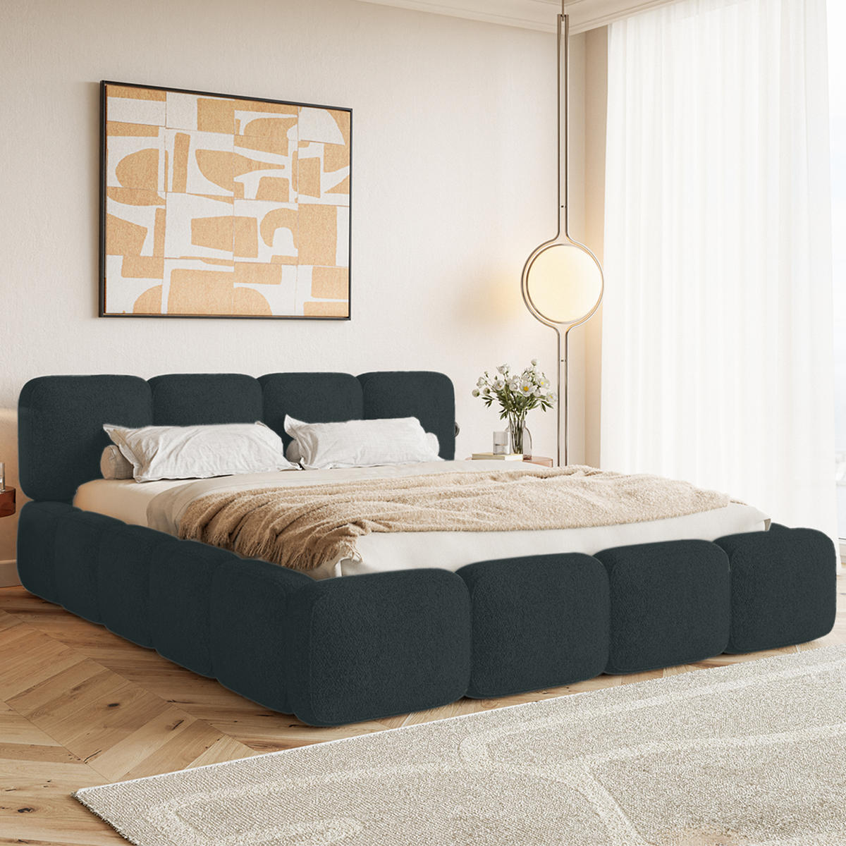 POLSTERBETT BALMONTE 140x200 cm, Schwarz - Schwarz, Textil (200/140cm) - Fedve