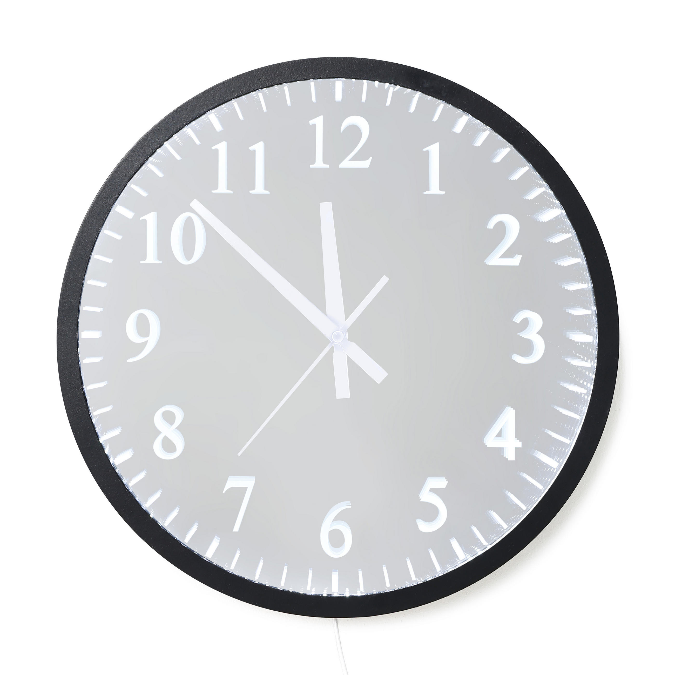 40X40CM Runder LED-Spiegel mit Uhrfunktion - Schwarz, Glas (40/40/3.5cm) - Hometopia