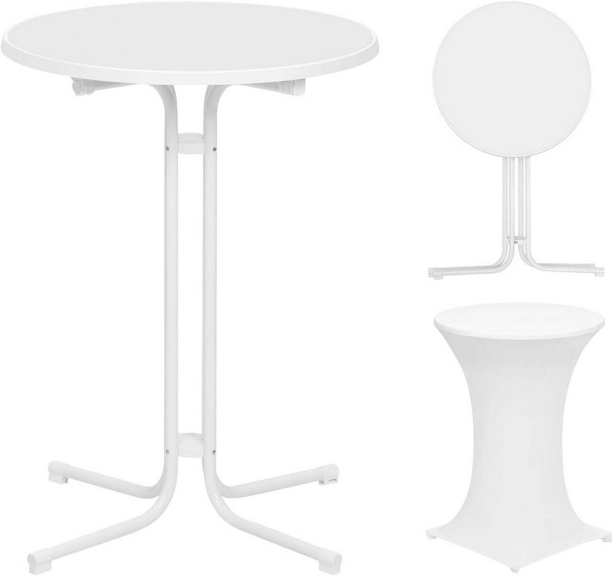 GARTENTISCH klappbar, mit Husse, Ø 80cm, Weiß - Weiß, Holzwerkstoff/Metall (80/80/110cm) - Woltu