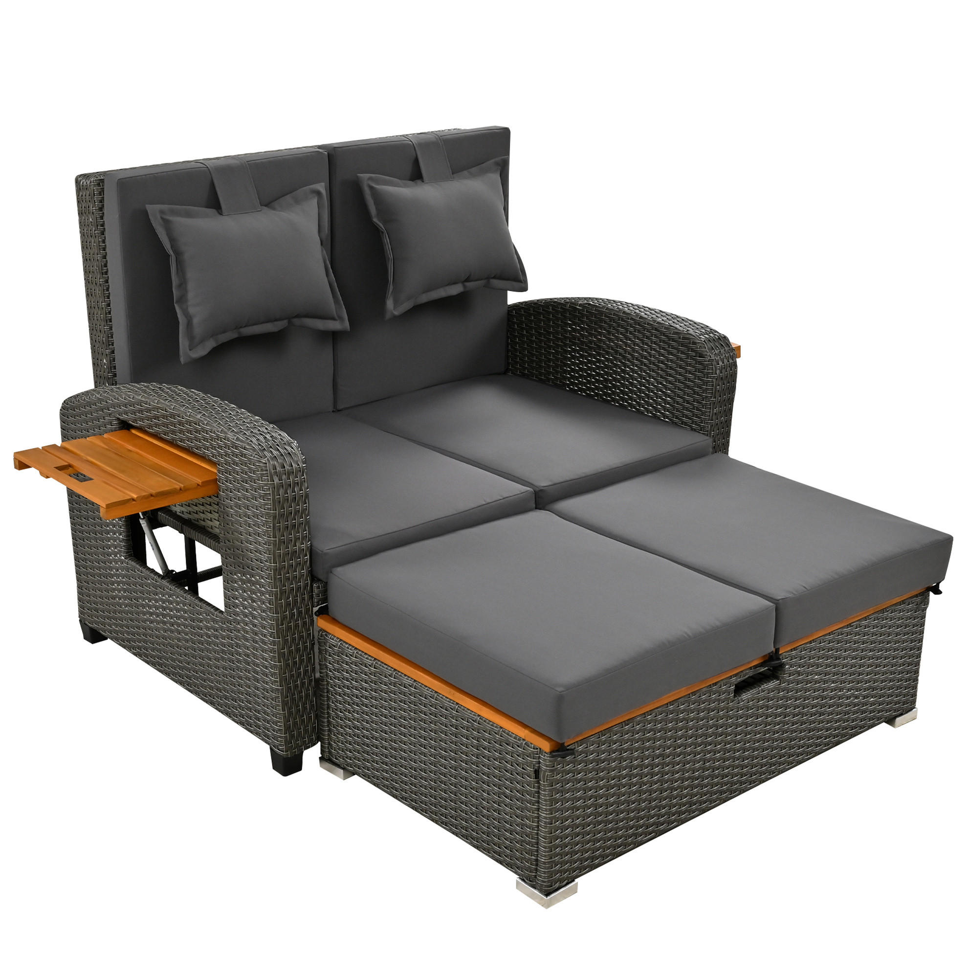 LOUNGESOFA aus Rattan & Stahl 120x74x95 cm in Grau mit Rückenlehne - Grau, Metall (74/95/120cm) - Modfu