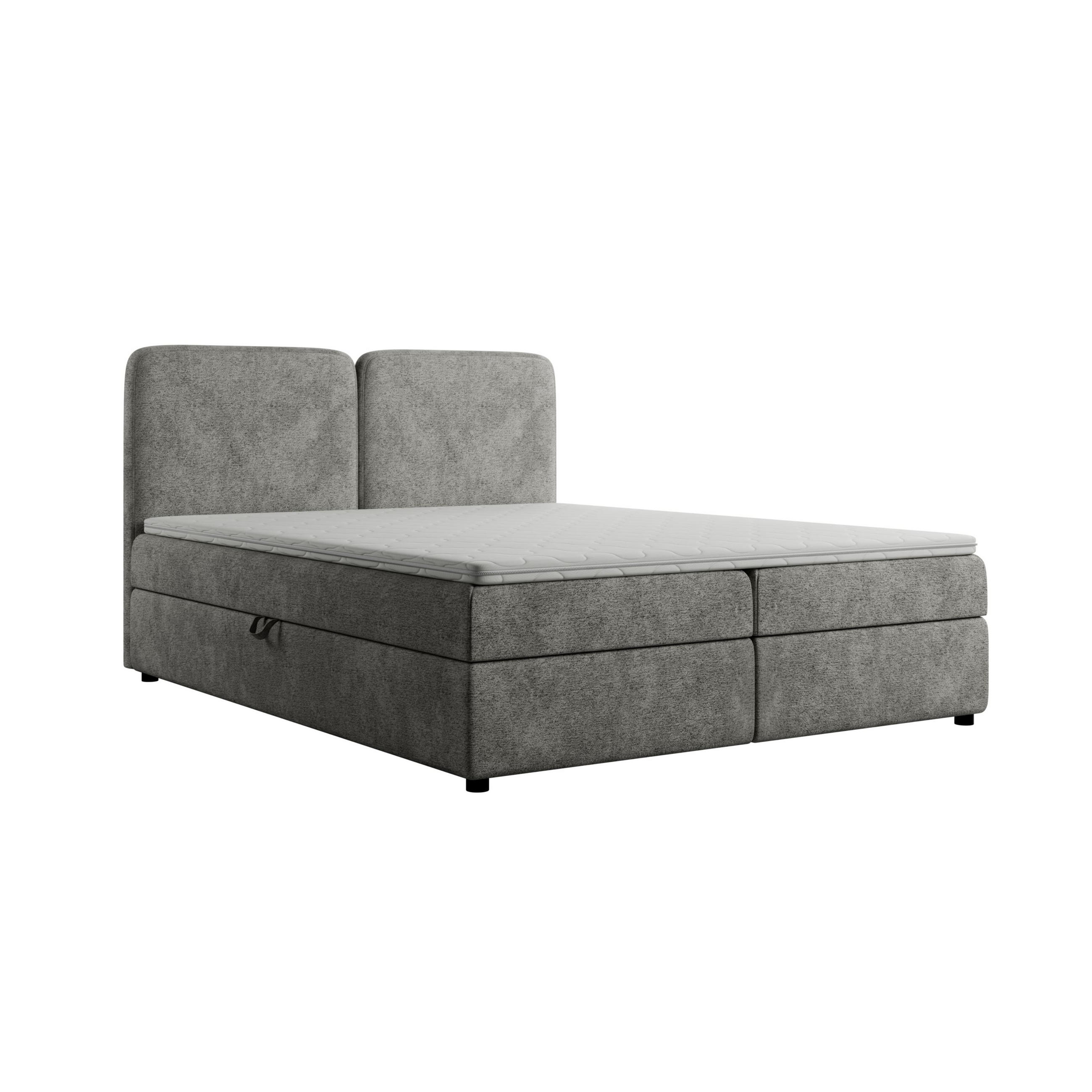 BOXSPRINGBETT BOHO 180x200 cm, Grau Bouclé Toro, inkl. Bettkasten & Topper - Dunkelgrau, Textil (180/200cm) - Excellent Home