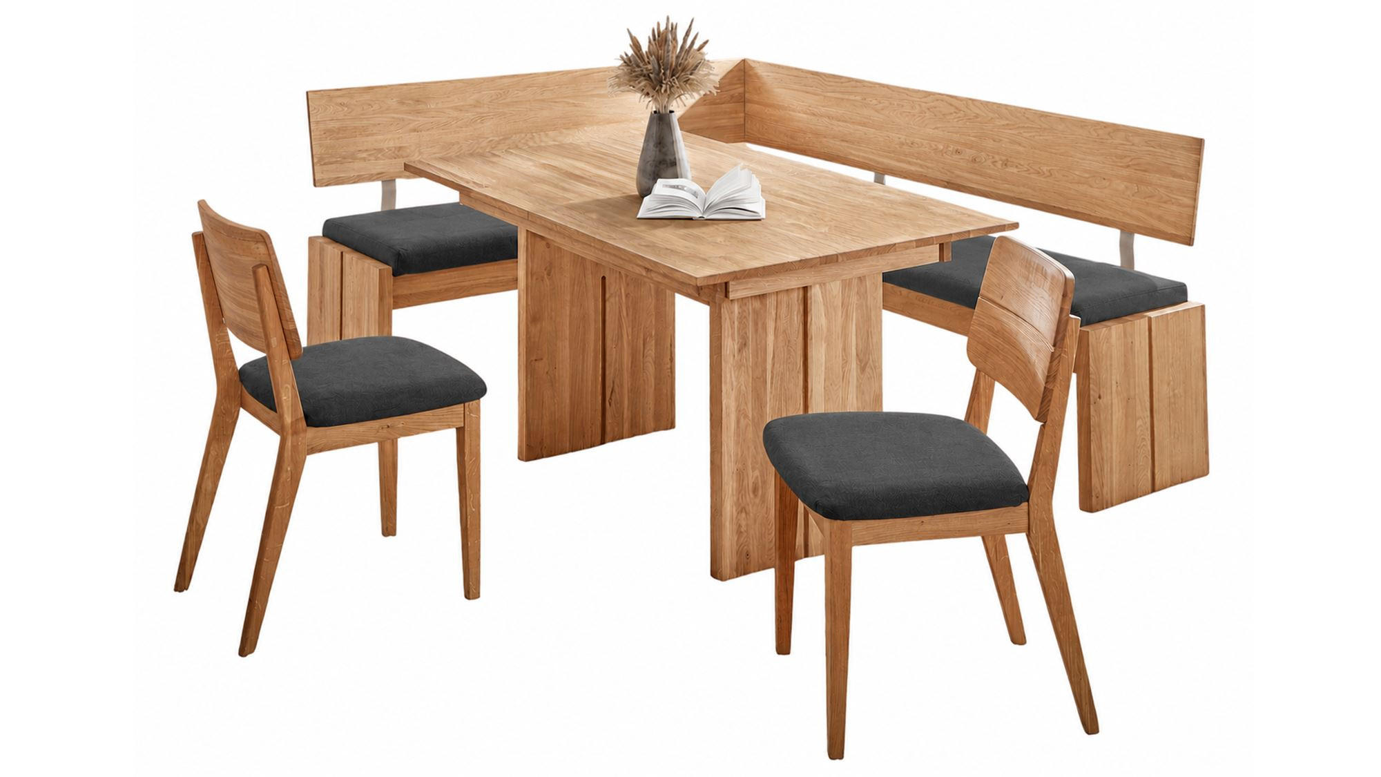 ECKBANKGRUPPE Modern Dani 3 für 7 Personen Massivholz Wildeiche/Grau - Wildeiche/Grau, Holz (167/85/192cm) - 58aufmkessel