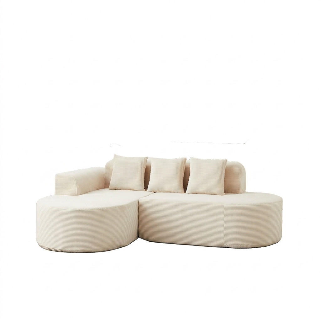 ECKSOFA 220/155/70 cm Beige Cord mit 3 Kissen, Linke Seite - Beige, Textil (220/155cm) - Oxeza